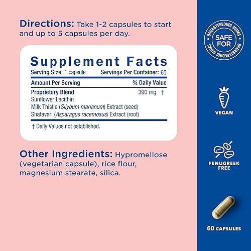 Miniatura 5 de Mommy's Bliss Soporte posnatal para lactancia, contiene cardo mariano, shatavari y lecitina, 1 botella (60 cápsulas)