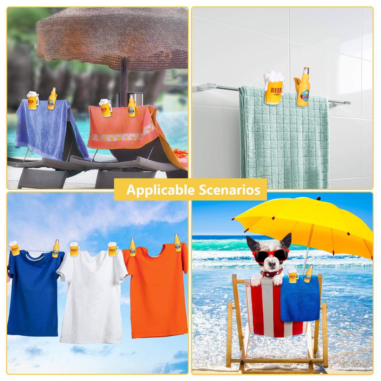 Strandtuch-Clips 4er Set – Bierkrug & Bierflaschen-Design, Winddicht, Für Strandkörbe, Liegestühle & Pool
