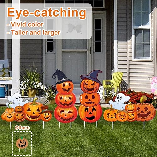 Miniatura 2 de Letreros grandes de Halloween para patio, estacas de jardín para decoraciones de Halloween al aire libre, 3 niveles de Halloween, calabaza,