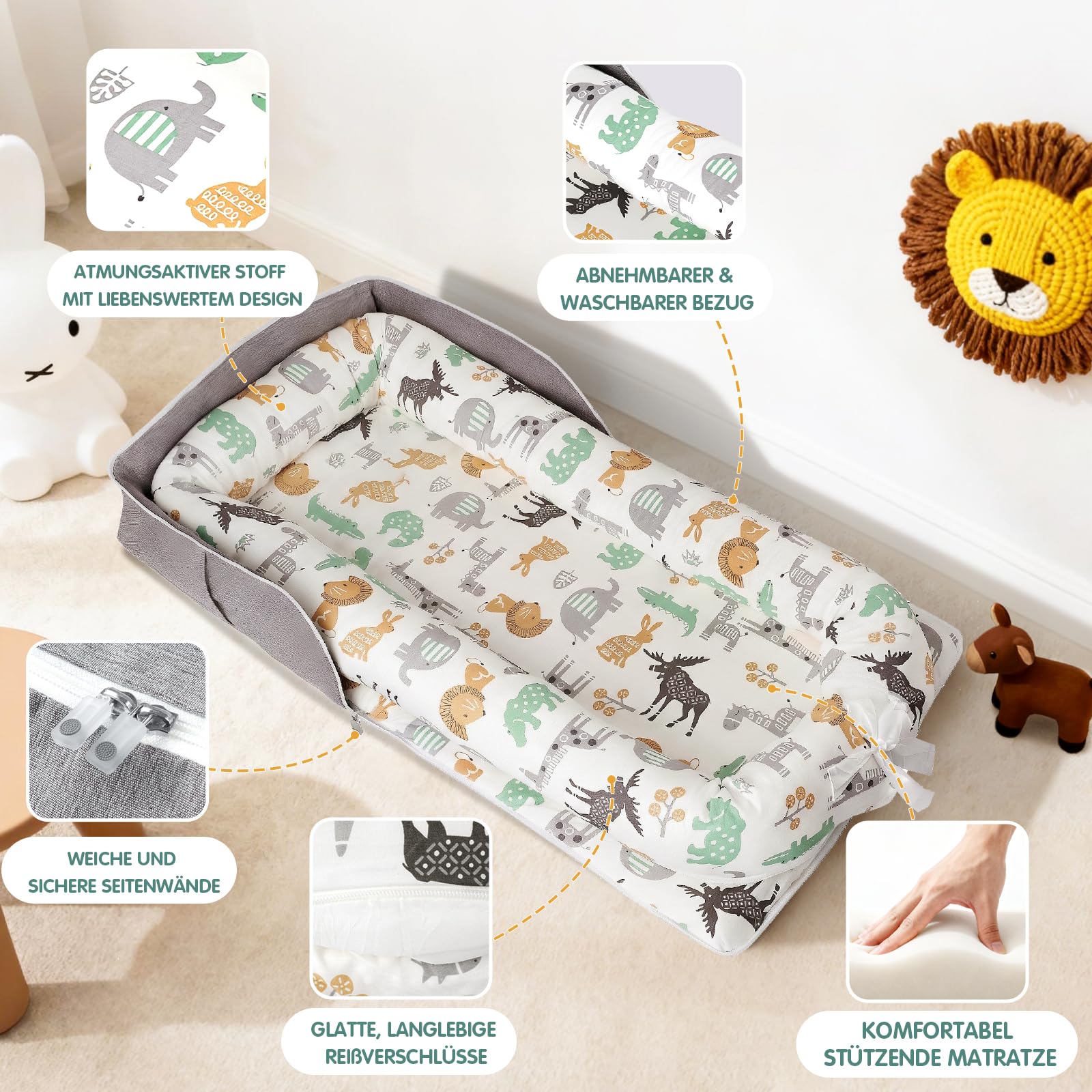 Babynest Babynestchen Neugeborene Baby Nestchen Tragbar 0-24 Monate, Nestchen Baby Waschbar mit Verstellbarem U-Fußsack,Tragbar & Verwandelt Sich In Rucksack,Baby Erstausstattung Neugeborene