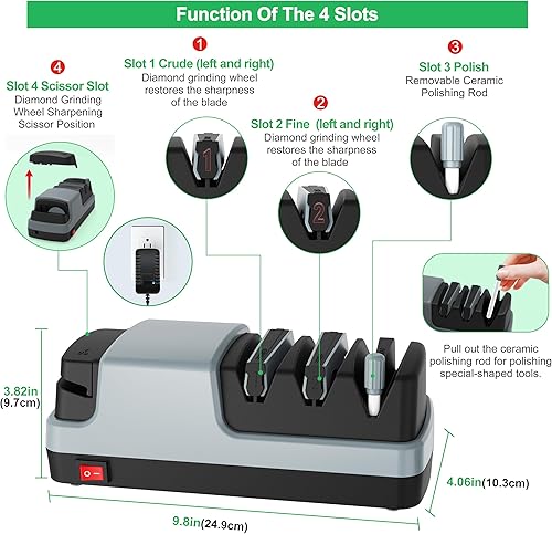 Miniatura 6 de Afilador de cuchillos eléctrico 4 en 1 para cuchillos de cocina, cuchillos de hoja recta, cuchillos dentados, cuchillos de cerámica y tijeras