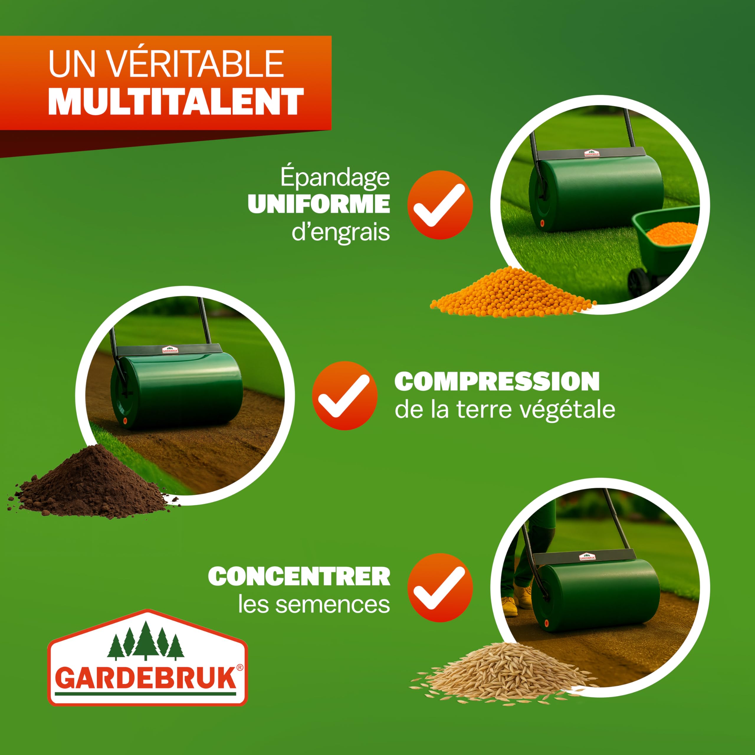 Gardebruk® Rouleau à Gazon 60cm 50L poignée rembourrée bavette antiprojection Remplissage Sable Eau pelouse Herbe Jardin Rouleau a Main agricole