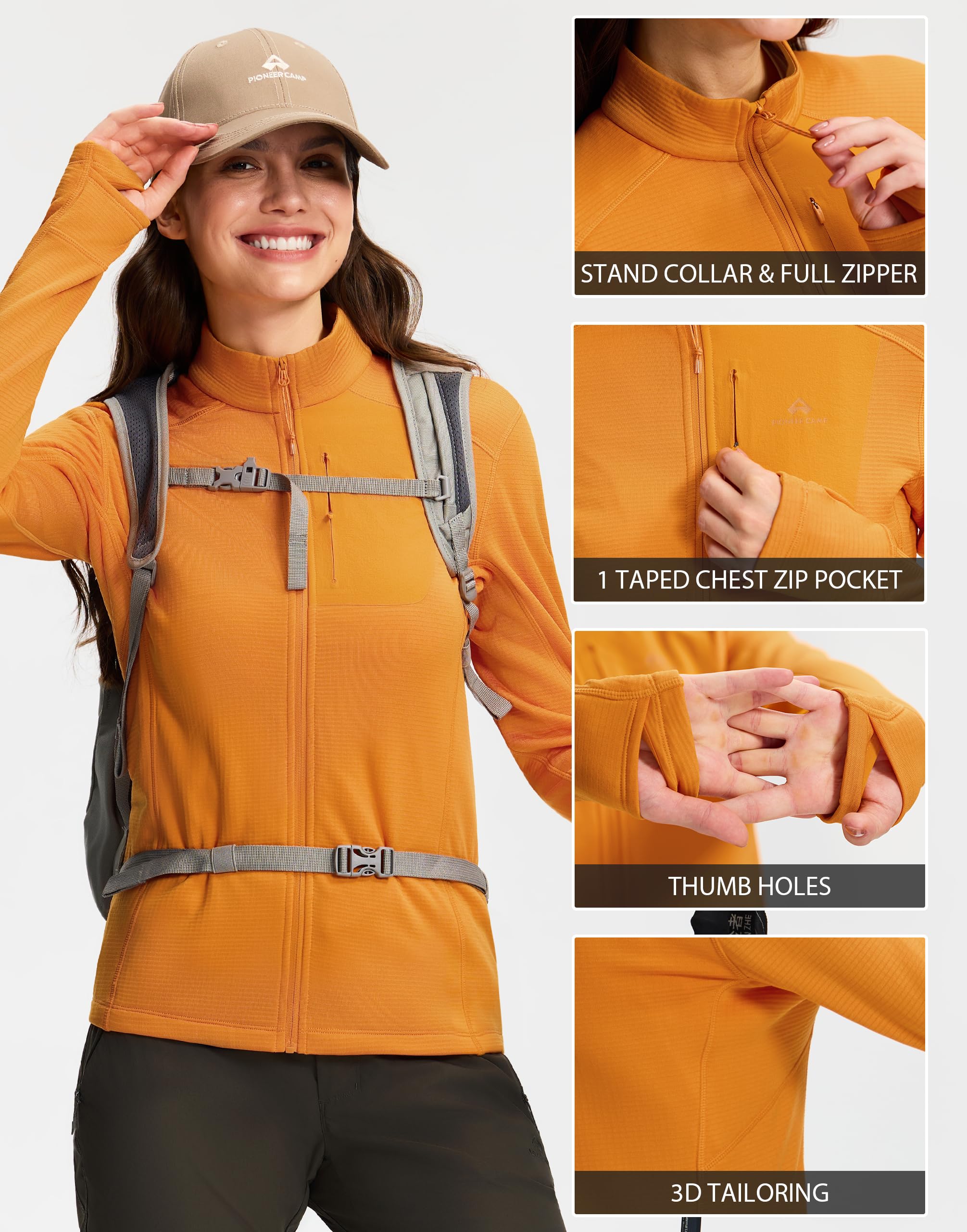 Pioneer Camp Damen Fleecejacke ohne Kapuze – Leichtes, Atmungsaktives,Hohe Elastizität Fleeceshirt mit Reißverschluss Winddichter Stehkragen für Outdoor-Aktivitäten wie Klettern, Skifahren & Wandern