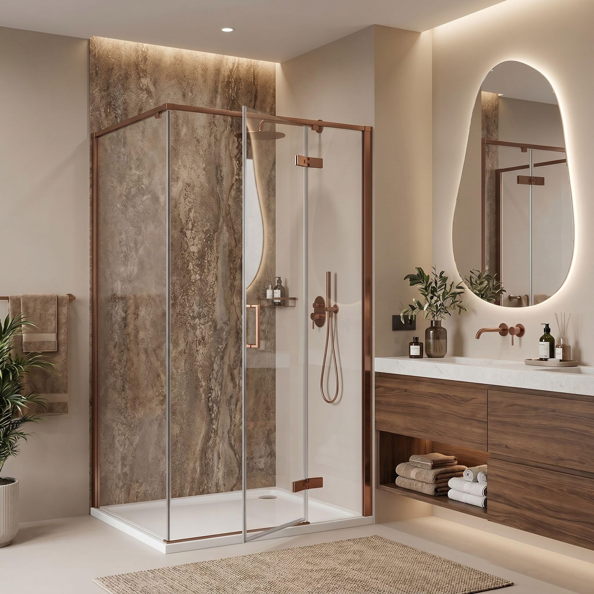 Rea - Mampara de ducha Rea Bruno 100x80 Cepillo Cobre - 78,5 x 98,5 x 195 cm