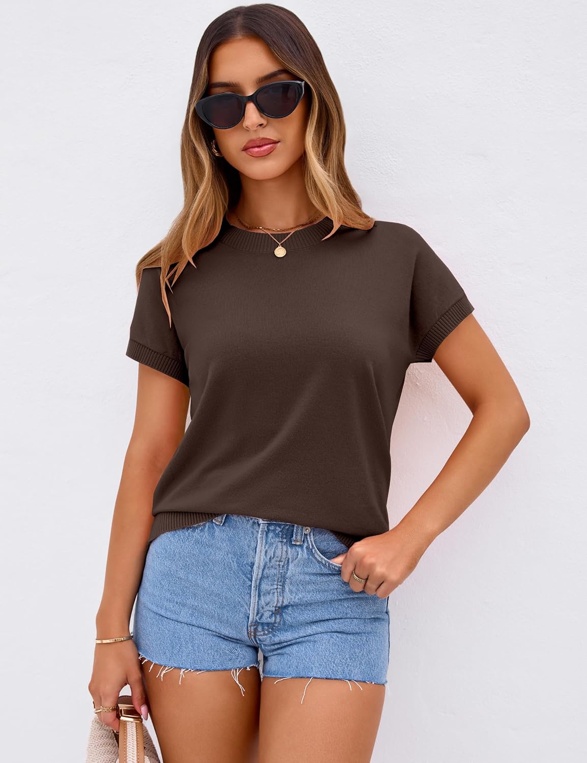 Totatuit Short Sleeve Sweaters for Womens Summer Crew Neck Knit Sweater Shirts Business Casual Work Tops 2026 Spring Outfits - Image 4