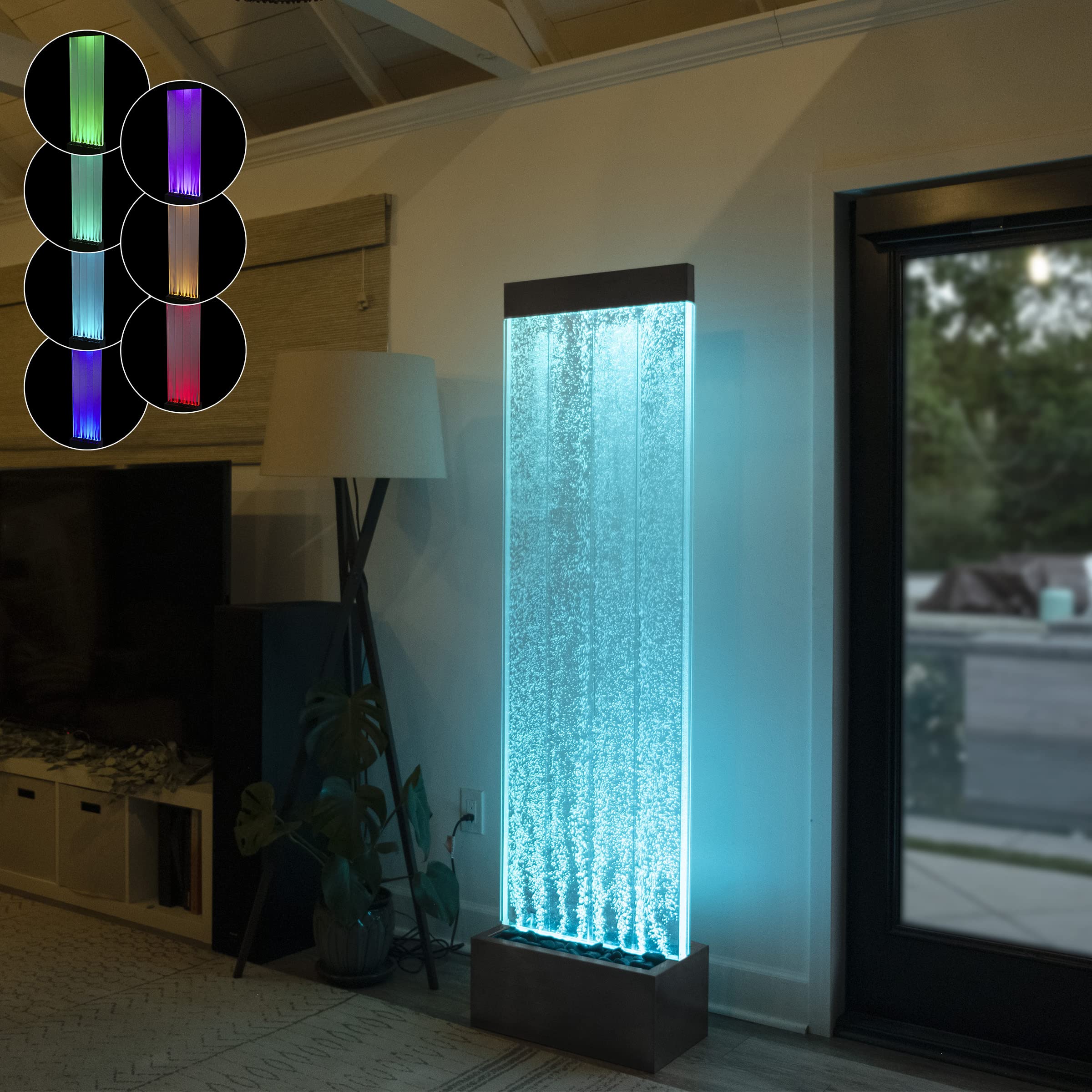 Alpine Corporation MLT134BK Alpine 72" H Indoor Bubble Wall Color-Changing LED Lights and Remote, Black Fountains