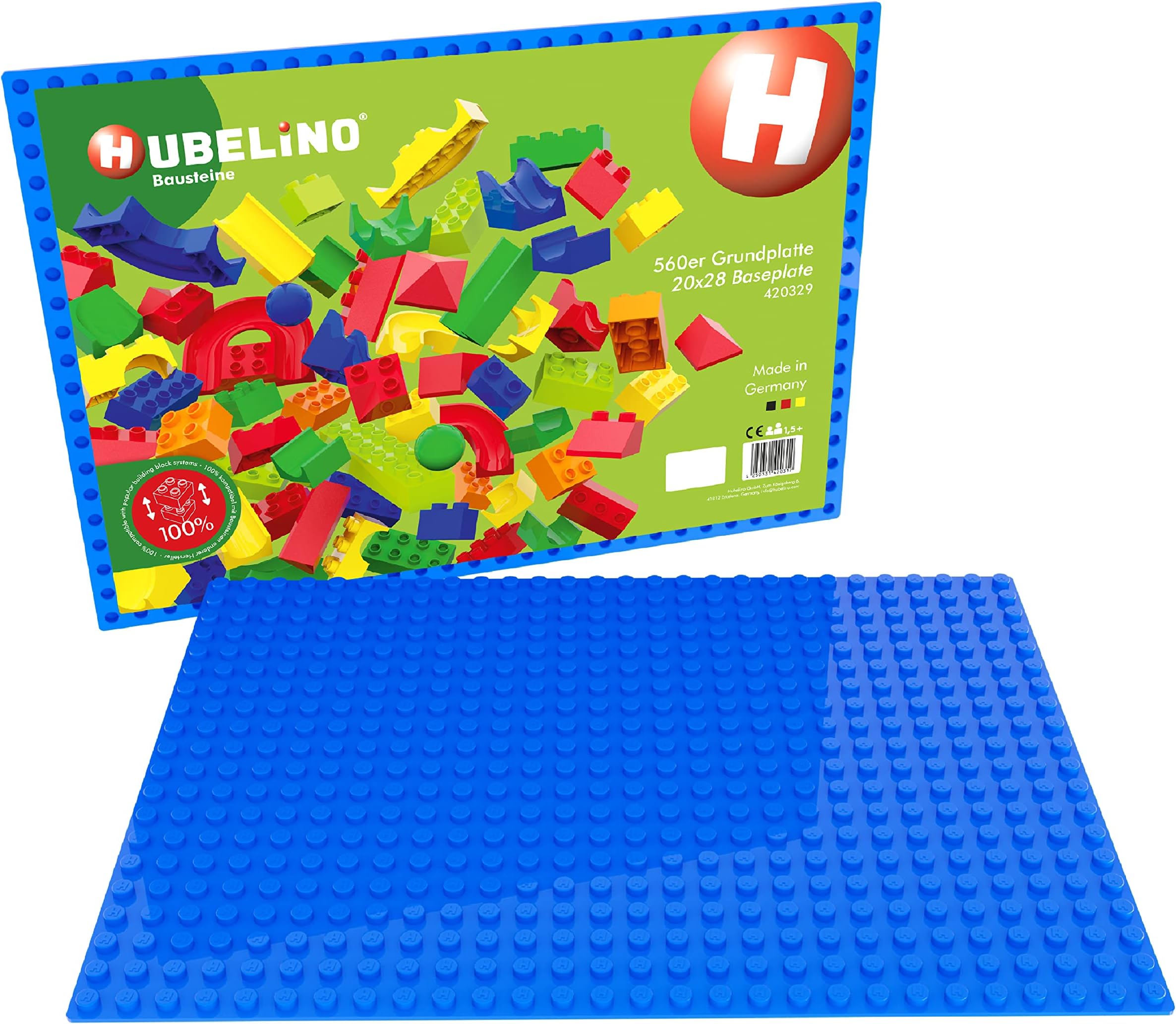 Hubelino #420329 560 Base Plate (20 x 28 Nubs, 32 x 44.8 cm) in Blue, Compatible with Large Building Blocks from Other Manufacturers, Made in Germany