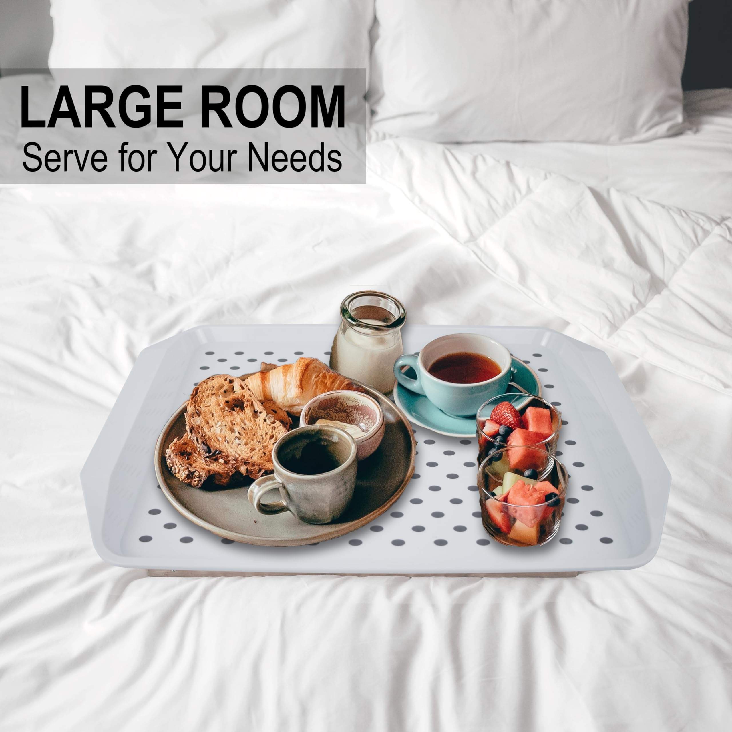 KAQAHIDO Bandeja grande antideslizante para servir con puntos de agarre, bandejas de TV para comer en el sofá, servir comida para la cena, desayuno, transporte rectangular de alimentos para platos,