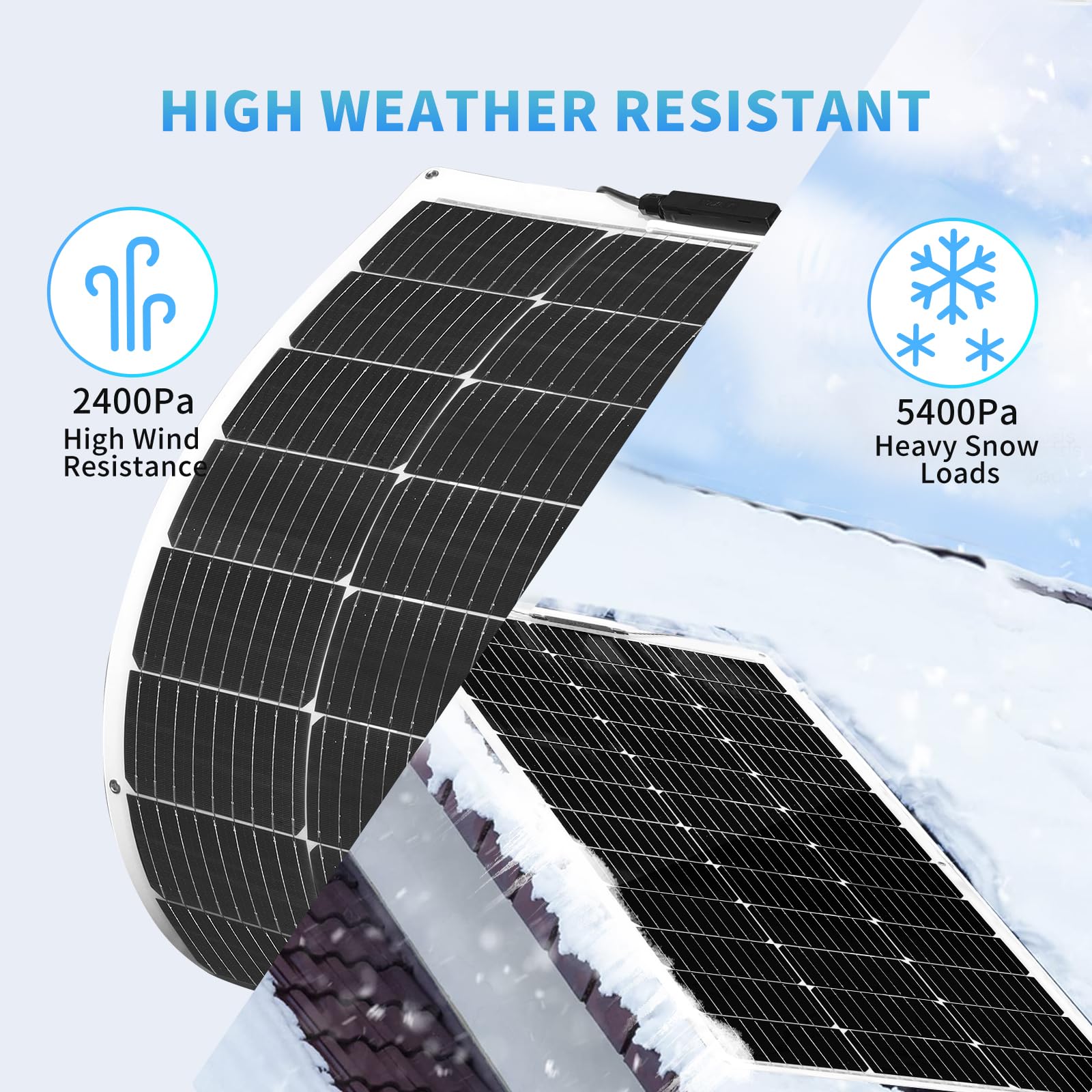 XINPUGUANG Panel solar flexible de 100 W, paneles solares semiflexibles de 12 voltios, panel solar monoflexible flexible fuera de la red, panel fotovoltaico para marina, autocaravana, cabina,