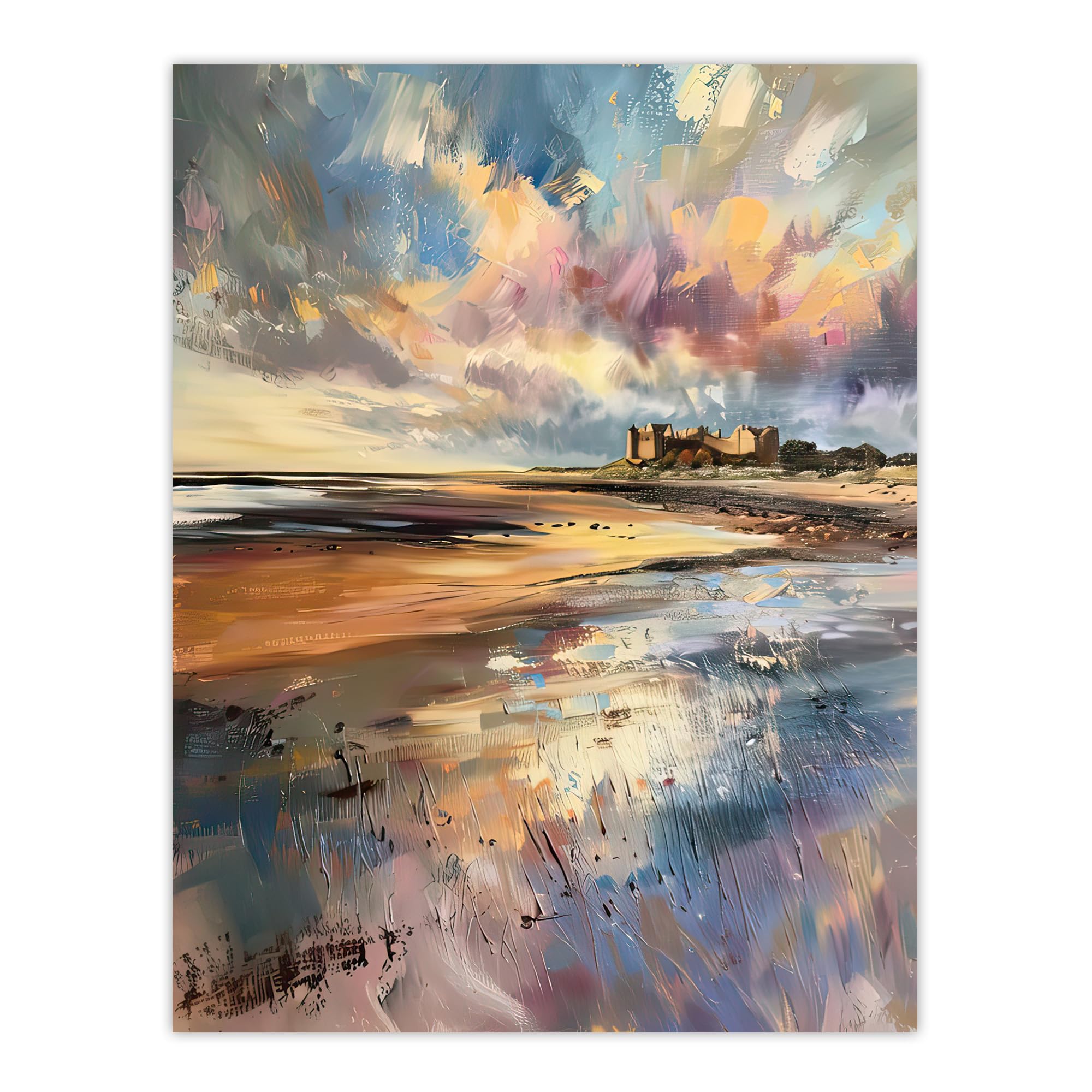 Artery8 Bamburgh Castle Colourful Acrylic Northumbria Living Room Extra Large XL Wall Art Poster Print