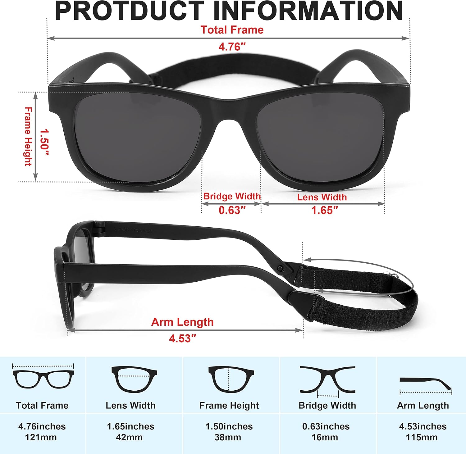 FEISEDY Kids Polarized Sunglasses Toddler Sunglasses Flexible Frame with Strap for Baby Girls Boys Age 2-8 B2352