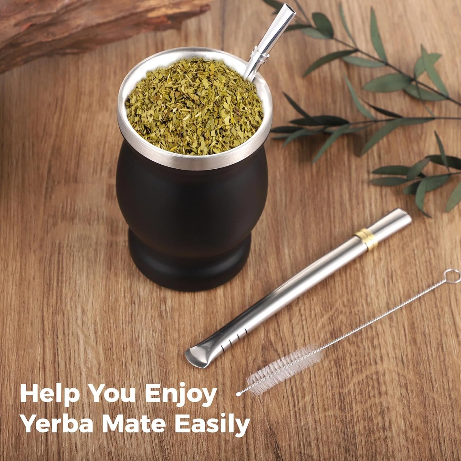 OMISTAR 2 Pack Yerba Mate Cup and Bombilla Set, 8 oz Stainless Steel Yerba Mate Gourd Set with Straw, Filter and Brush, Double Walled Mate Cup And Bombilla Set
