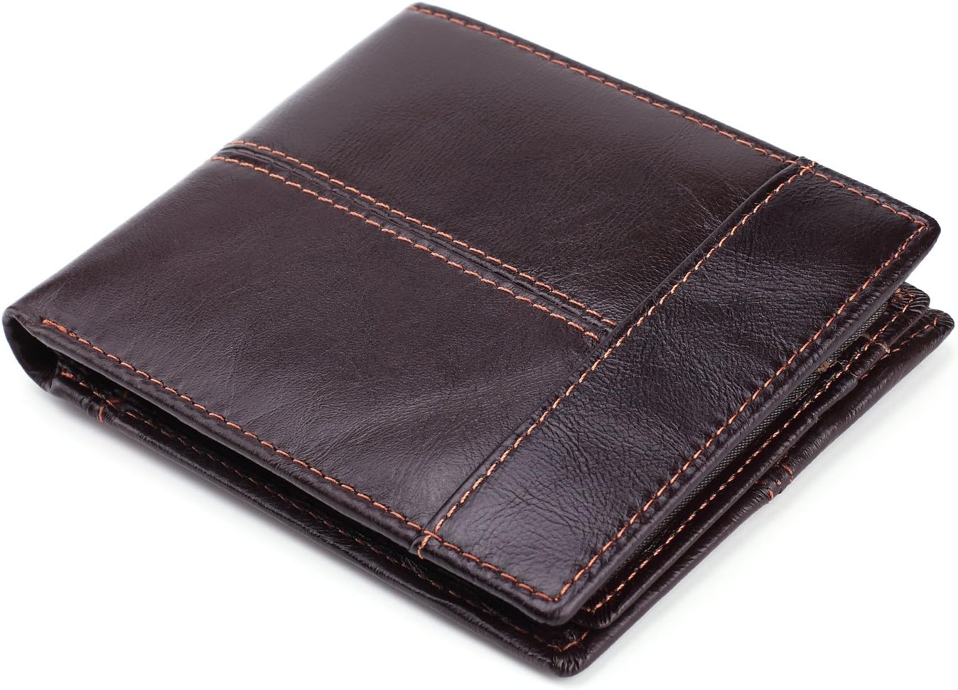 RFID Blocking Leather Wallets for Man Short Slim Front Pocket Mini Stitching Fold Bifold Wallet, Credit Card Holder and ID Window