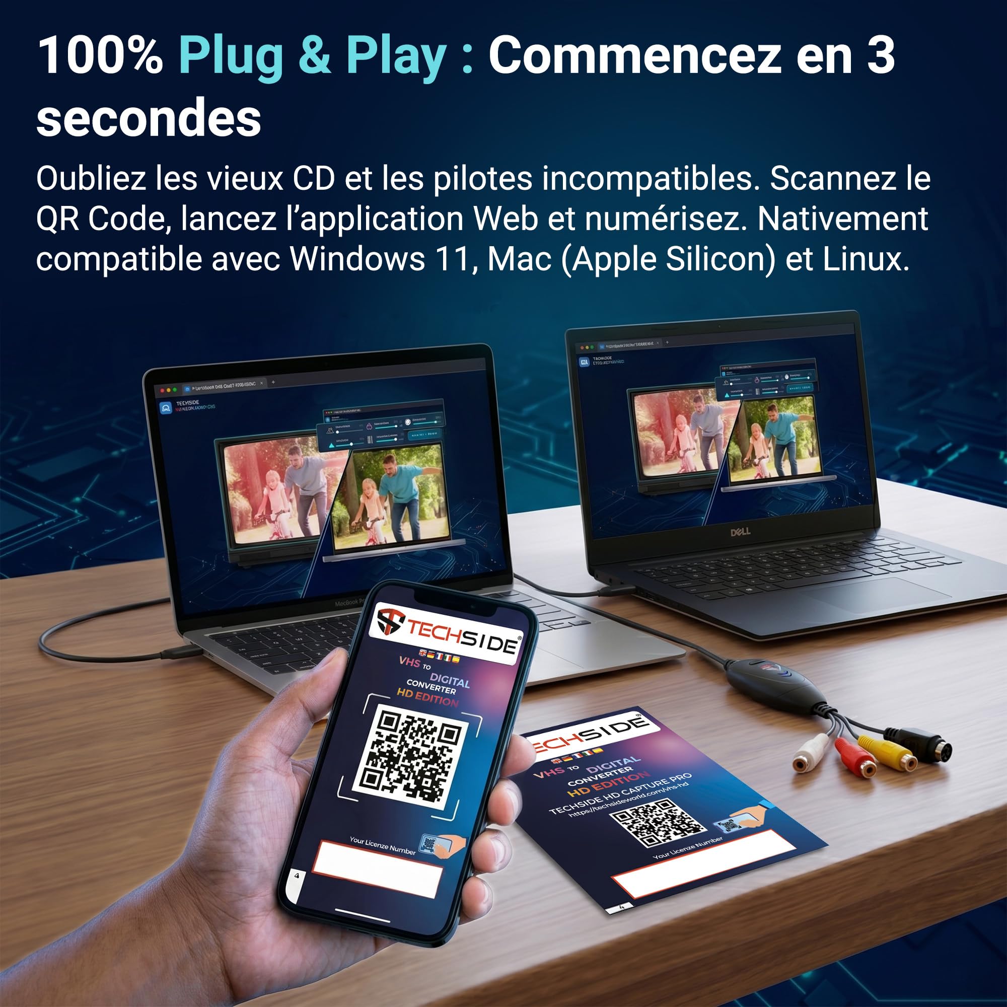 TechSide Video Grabber 2026 : Convertisseur Numérique et Analogique USB 2.0 avec SCART + câble RCA | Carte d Acquisition & Capture Vidéo VHS/Hi8 pour magnétoscope VHS Neuf – Windows 11/10