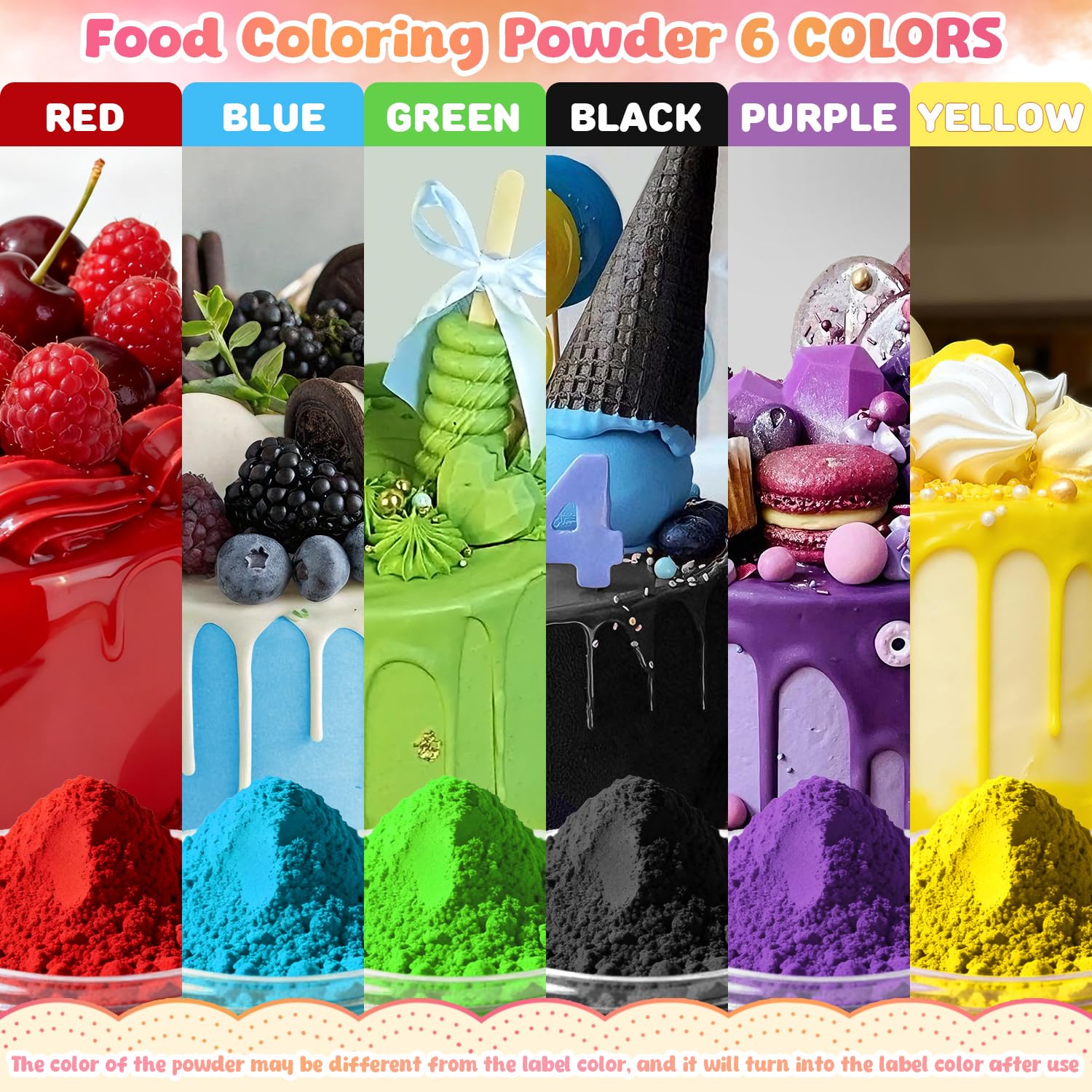 Colorante Alimentario en Polvo 6 Colores Vibrantes Repostería Alta Concentración 5g