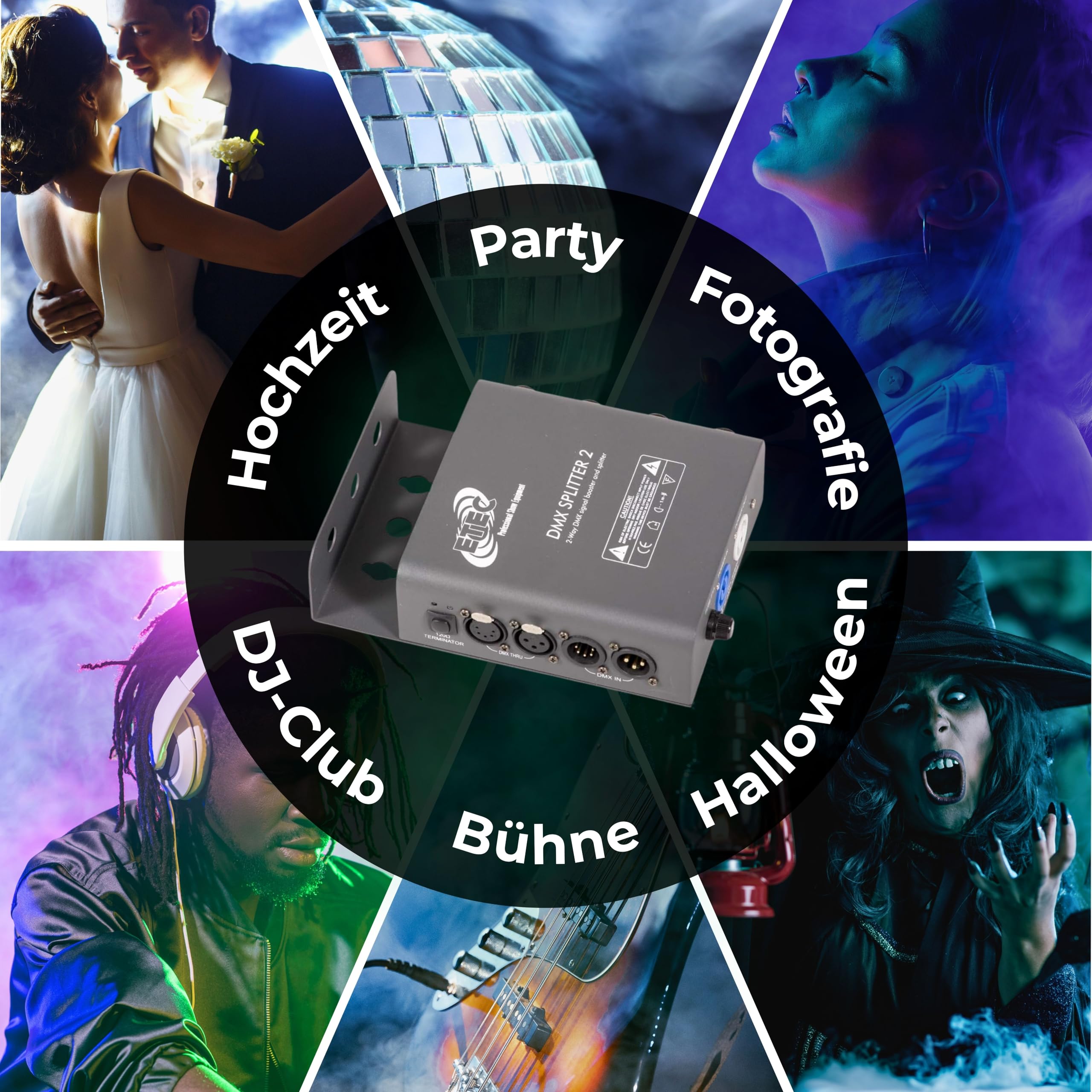 ETEC Professional 2 Kanal DMX Splitter/Booster für Traversenmontage Signalverstärker Lichttechnik Veranstaltung Bühnentechnik Party Disco DJ Event