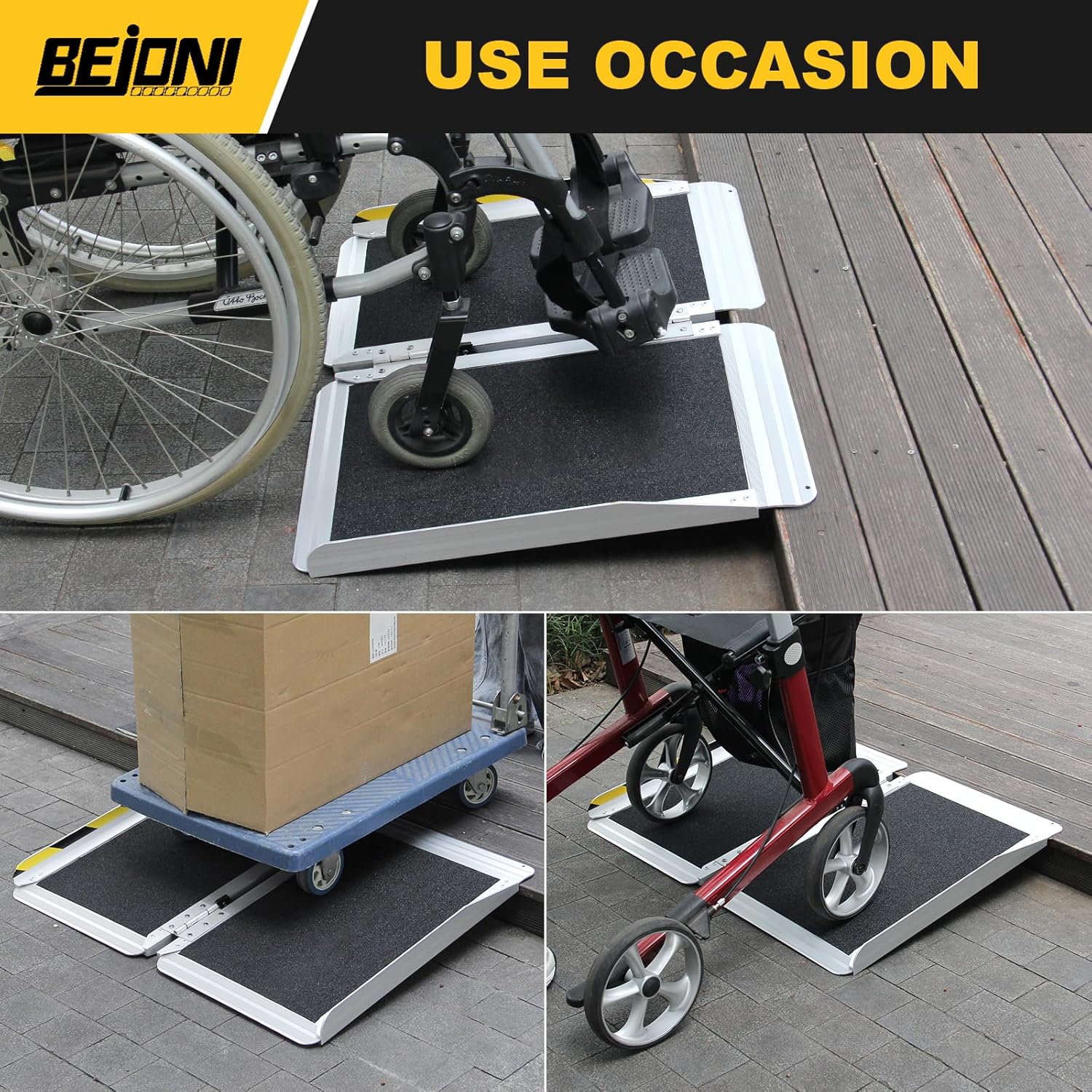 BEJONI Portable Wheelchair Ramp 2FT, Folding Non-Slip Aluminum Handicap Ramp, Door Threshold Wheel Chair Ramps for Home Steps, Scooter, Doorways, Entry Use, Curbs, Stairs