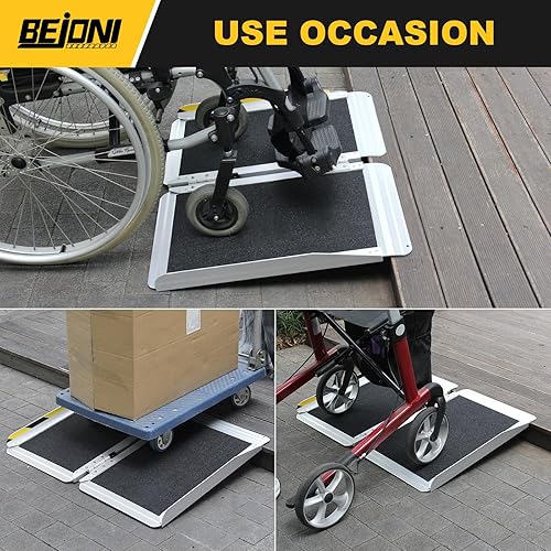 Miniatura 29 de BEJONI Rampa portátil plegable para silla de ruedas de 5 pies, rampa de umbral de aluminio antideslizante para escalones y puertas del hogar, rampa