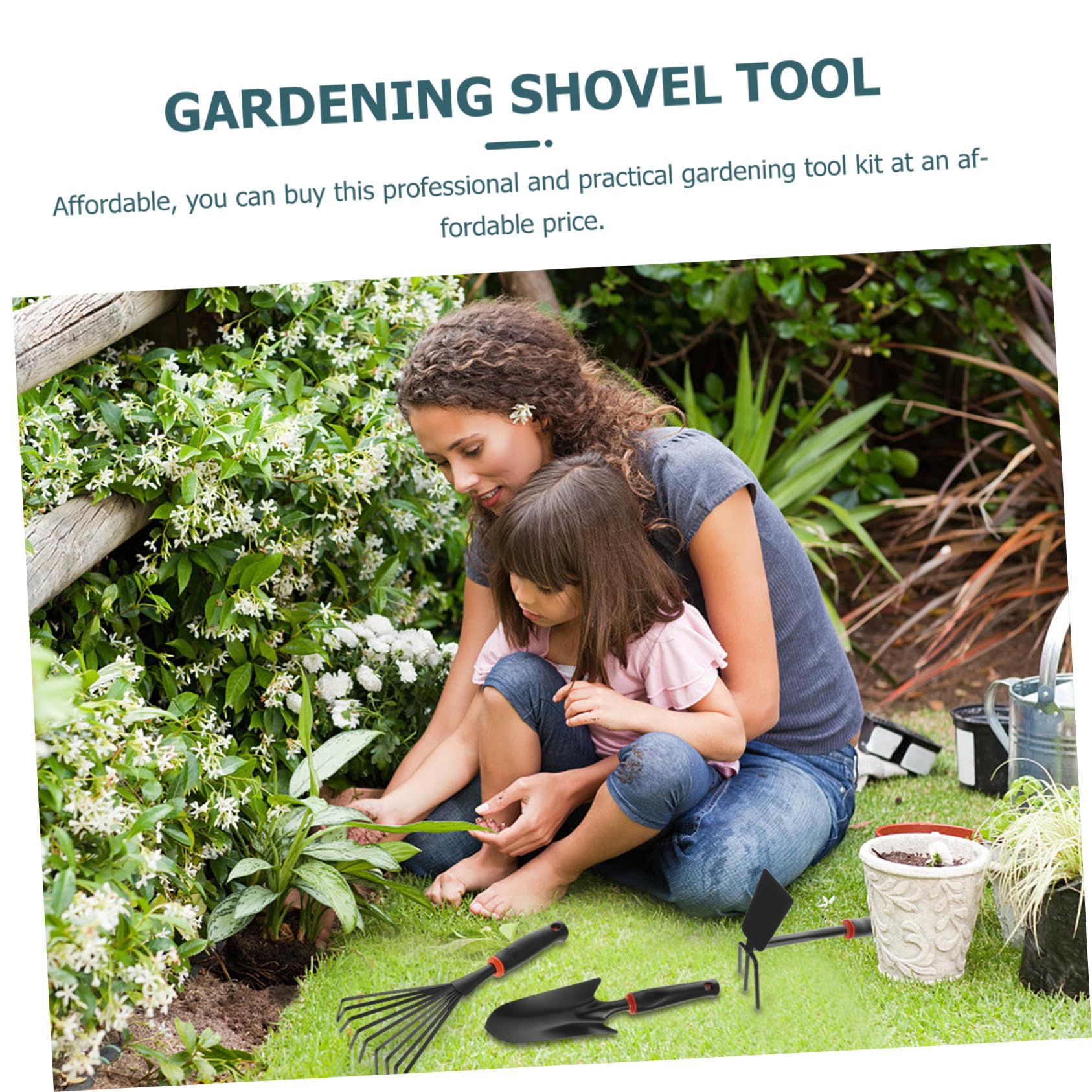 5 Stück Gartengeräte mit Kleinem Gartenspaten und Robuster Gartenschaufel aus Eisen mit Leichtem Vinylgriff für Vielseitige Gartenarbeit im Außenbereich