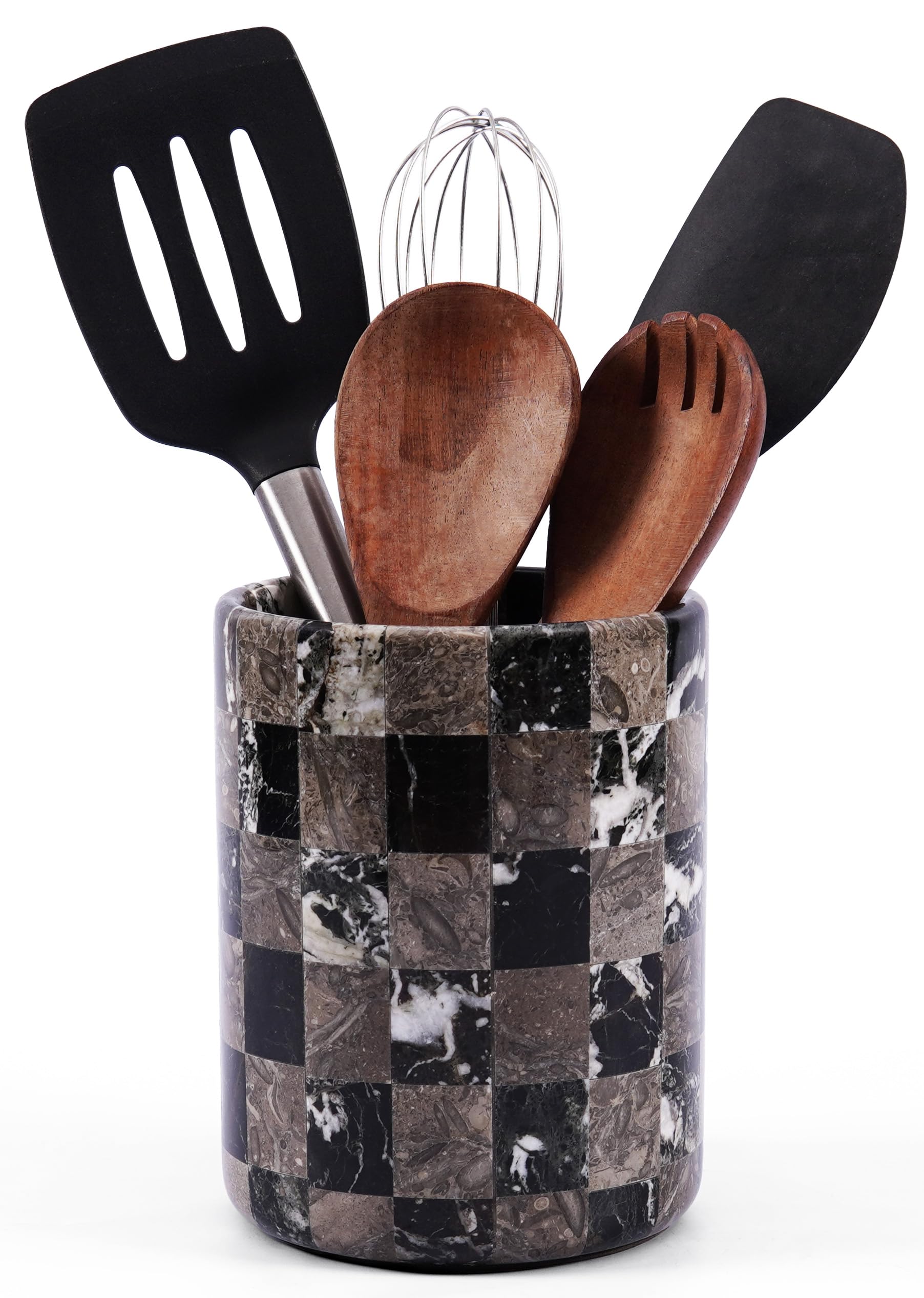 Utensilienhalter aus Marmor, 16,5 cm, Schwarz und Ozeanisch