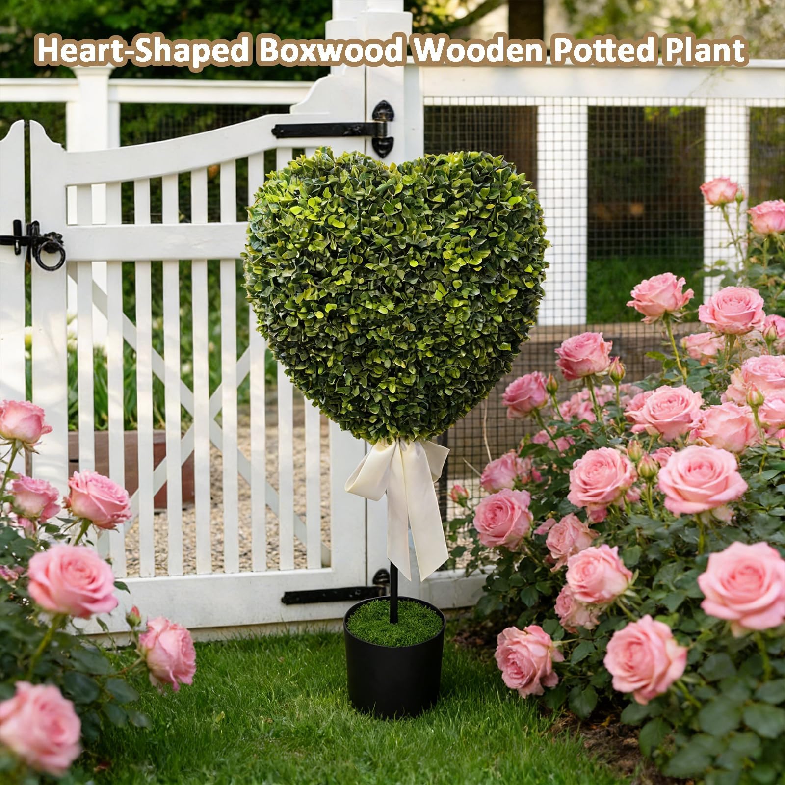 Topiaria a forma di cuore per esterni, 2026, alberi topiaria a forma di cuore, 73,7 cm, in bosso artificiale con fiocco, arte topiaria, per interni ed esterni, decorazione per portico domestico (2 set