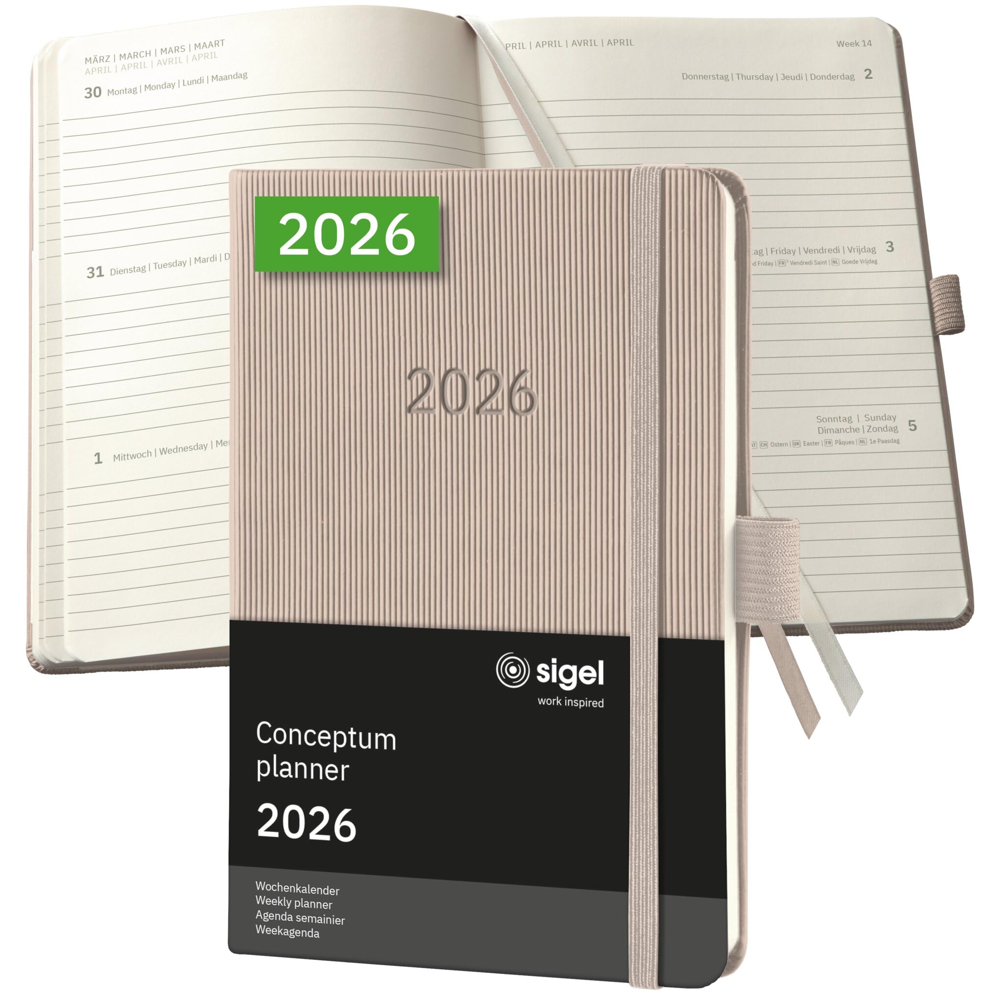SIGEL C2661 Weekly planner Conceptum 2026-1 year - approx. A6 - taupe - 2 pages = 1 week - hardcover - 80 gsm - 176 p. - PEFC-certified