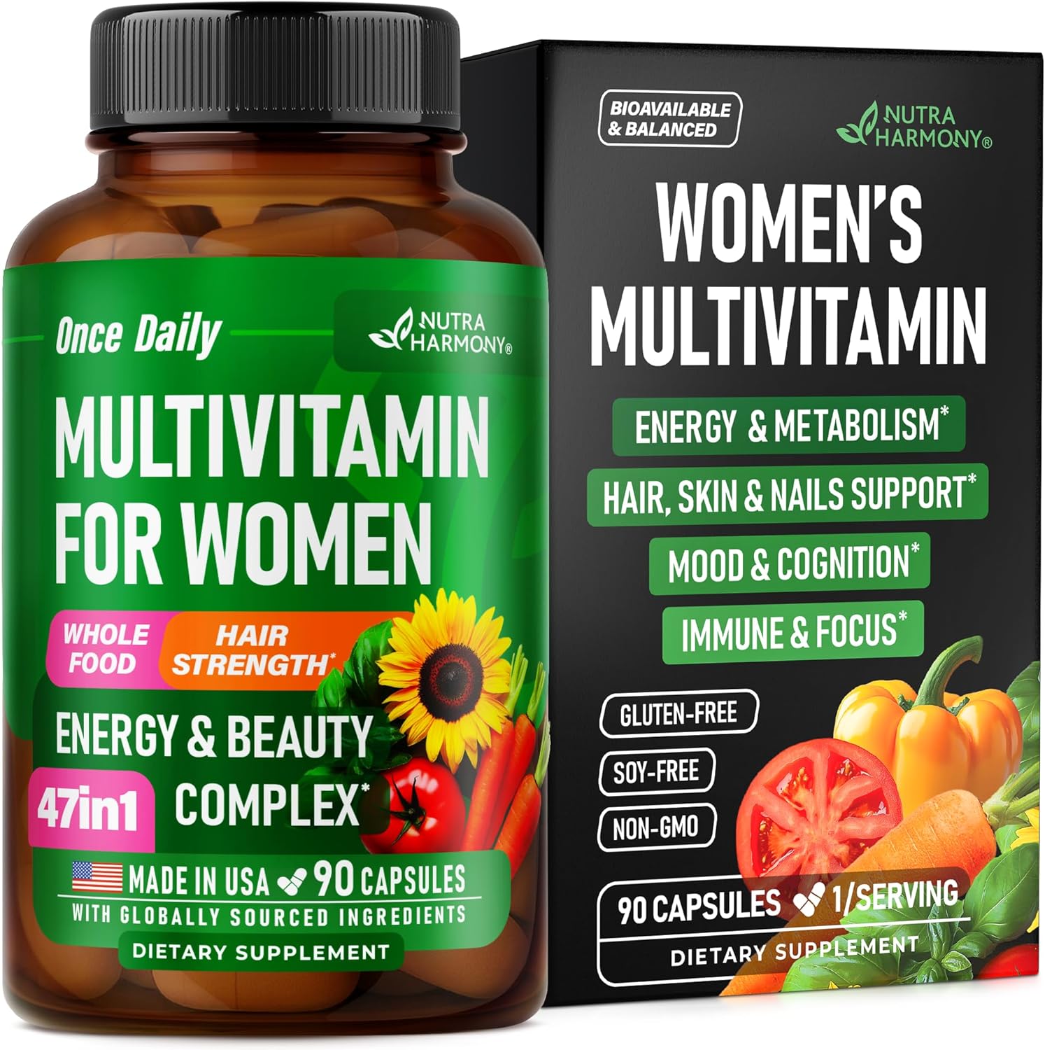 Multivitamin for Women – B-Complex | Whole Foods | Hair Growth Support | Digestion & Metabolism | Iron – 47in1 Womens Multivitamin – Bioavailable & Gentle on Stomach – Made in USA – 90 Capsules Multivitamin for Women – B-Complex | Whole Foods | Hair Growth Support | Digestion & Metabolism | Iron – 47in1 Womens Multivitamin – Bioavailable & Gentle on Stomach – Made in USA – 90 Capsules
