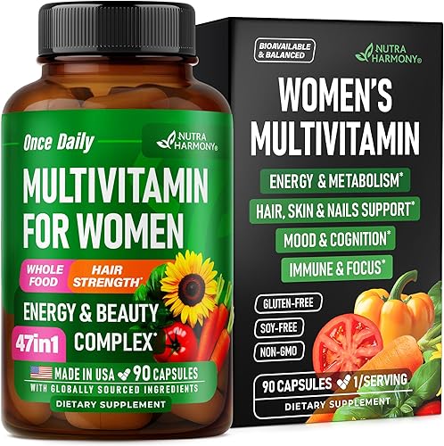 Multivitamínico para mujer - Complejo B  Alimentos integrales  Apoyo al crecimiento del cabello  Digestión y metabolismo  Hierro - Multivitamínico