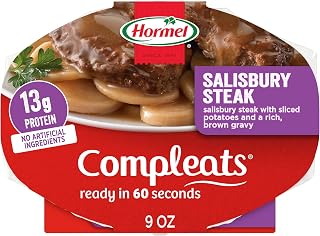 HORMEL COMPLEATS Salisbury Steak 9oz Microwave Trays (6 Pack) - Shelf-Stable Beef Dinner Ready in 60 Seconds