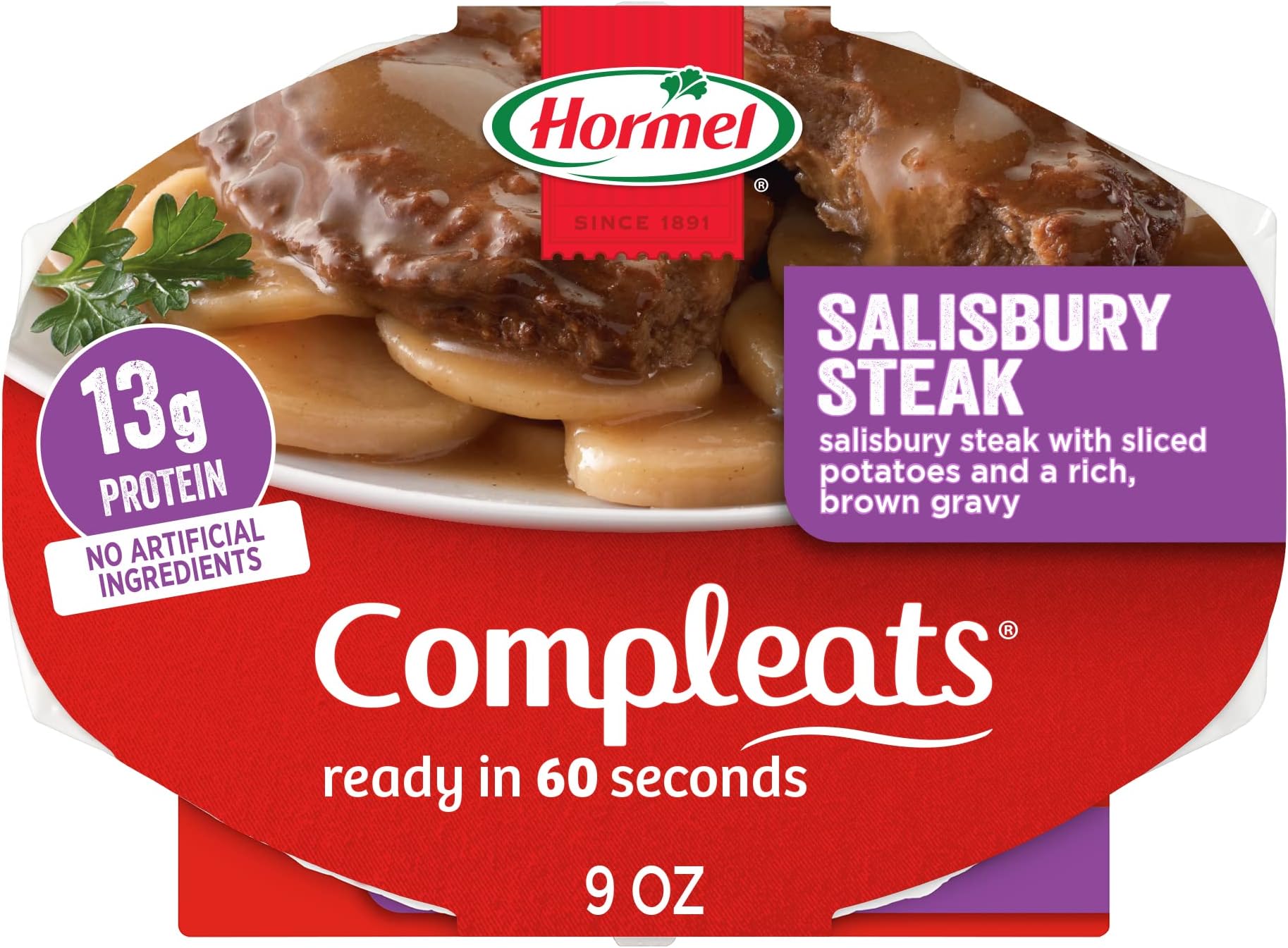 Hormel Compleats Salisbury Steak with Sliced Potatoes & Gravy, 9-Ounce Microwavable Bowls (Pack of 6)