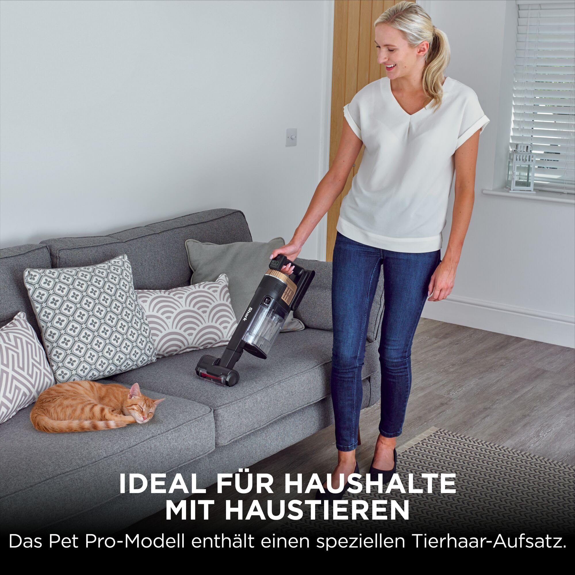 Shark Stratos Akku-Staubsauger freistehend, bis 60 Min. Laufzeit, kabellos, beutellos, für Tierhaare, Allergiker, Teppich und Hartböden, mit Auto-Kit und Knickgelenk-Rohr, grau/roségold, IZ400EUTBK
