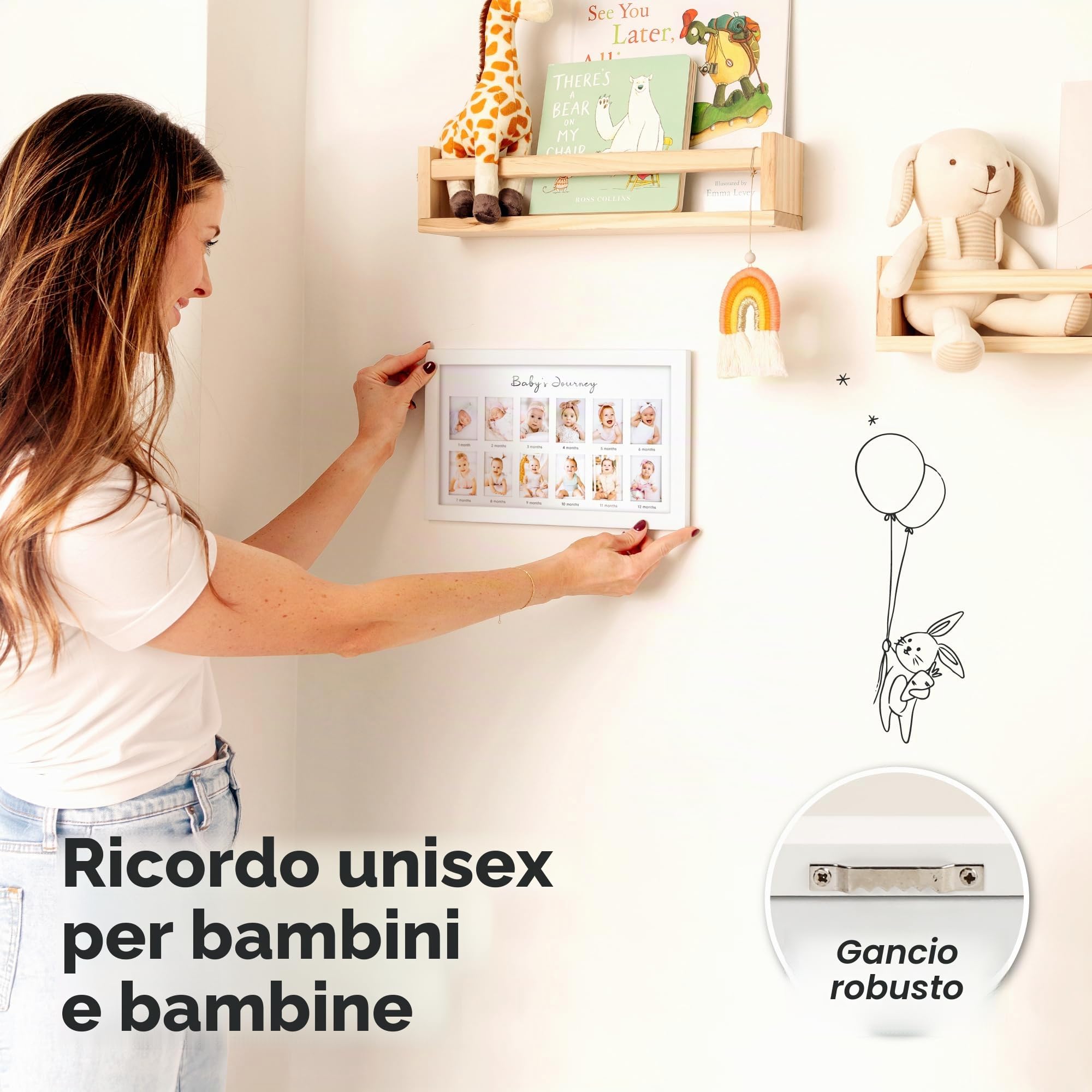 KeaBabies Cornice portafoto con scritta My First Year, cornice per foto di 12 mesi, per neonata, regalo per baby shower, ricordo mensile per un anno di compleanno, per il primo asilo (Alpine White)