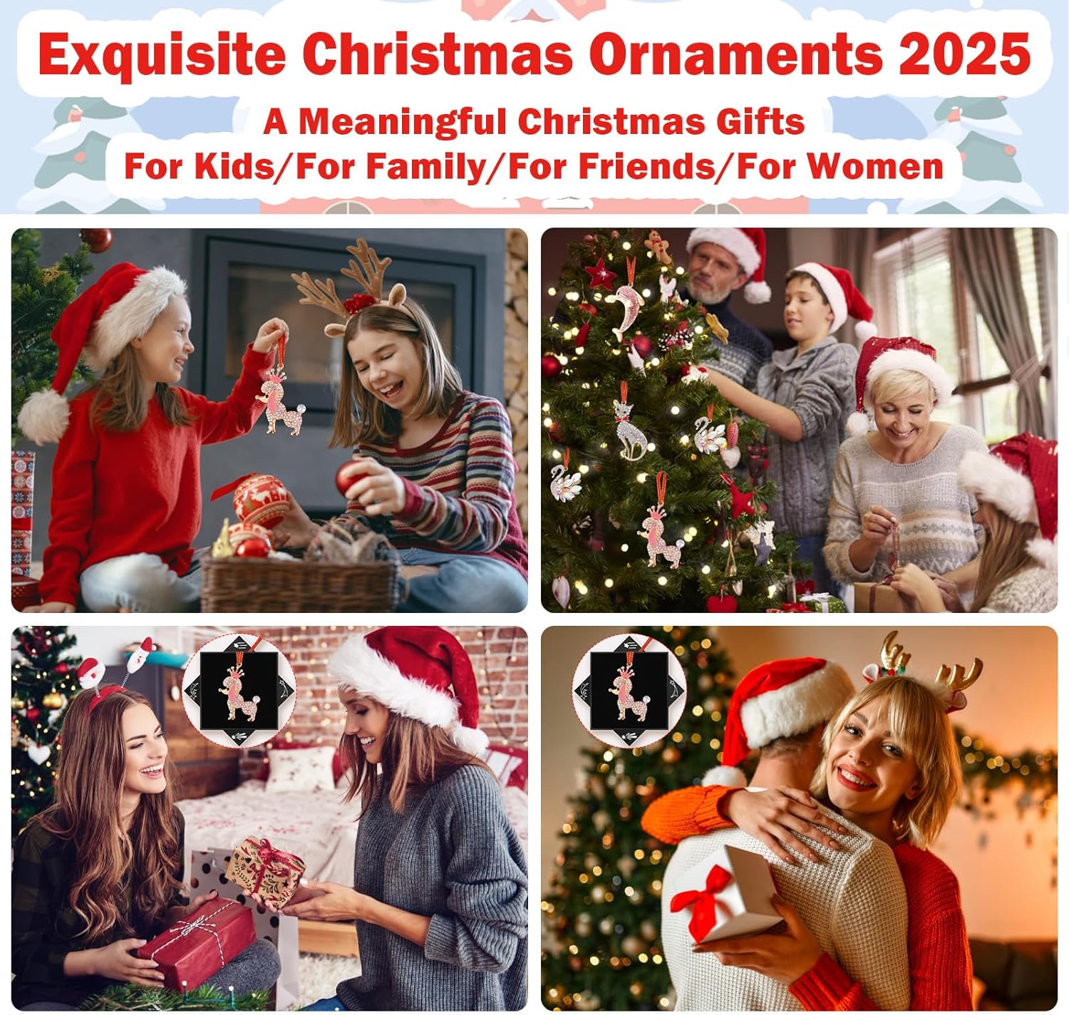 Dog Christmas Tree Ornaments 2025- Pink Dog with Rhinestones,Keepsake Gifts for Women Girls Mom Friend Lovers - Image 4