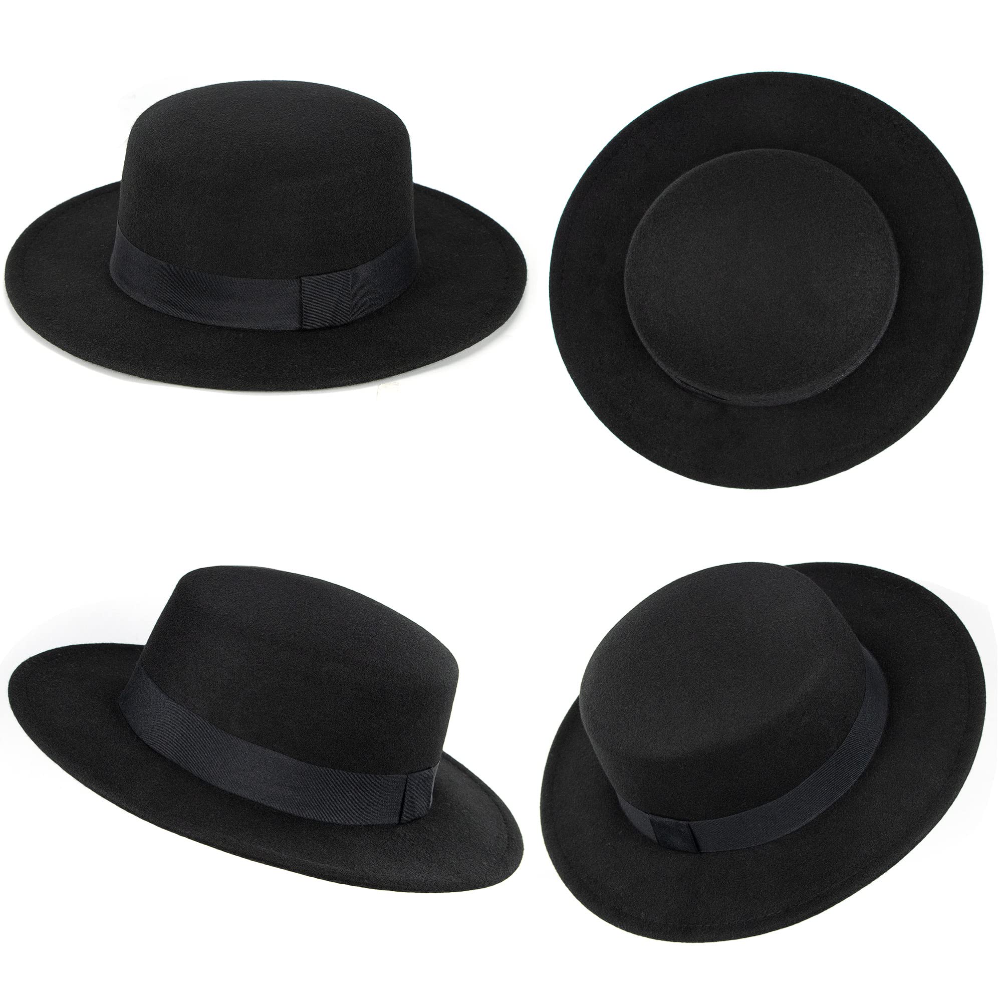 Pork Pie Cappello Uomo Donna Cappello Fedora a Tesa Larga con Fascia Lady Panama Cappelli Trilby Cappello Autunno Inverno Nero