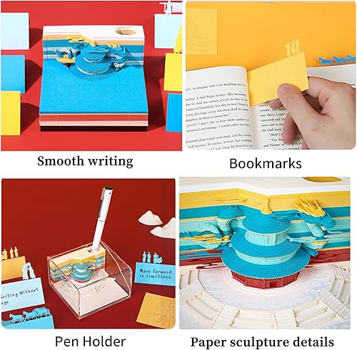 Miniatura 5 de SIWEME Bloc de notas adhesivas 3D con luz, Dragón Tiantan 1 pieza, 150 hojas de papel, bloc de notas de arte en 3D, notas adhesivas originales DIY,