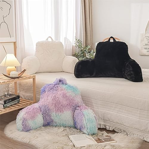 Vista 40 de Meeting Story Almohadas de lectura peludas de felpa con brazos, almohada de pelo sintético para adultos, adolescentes y niños (estándar, aguamarina)