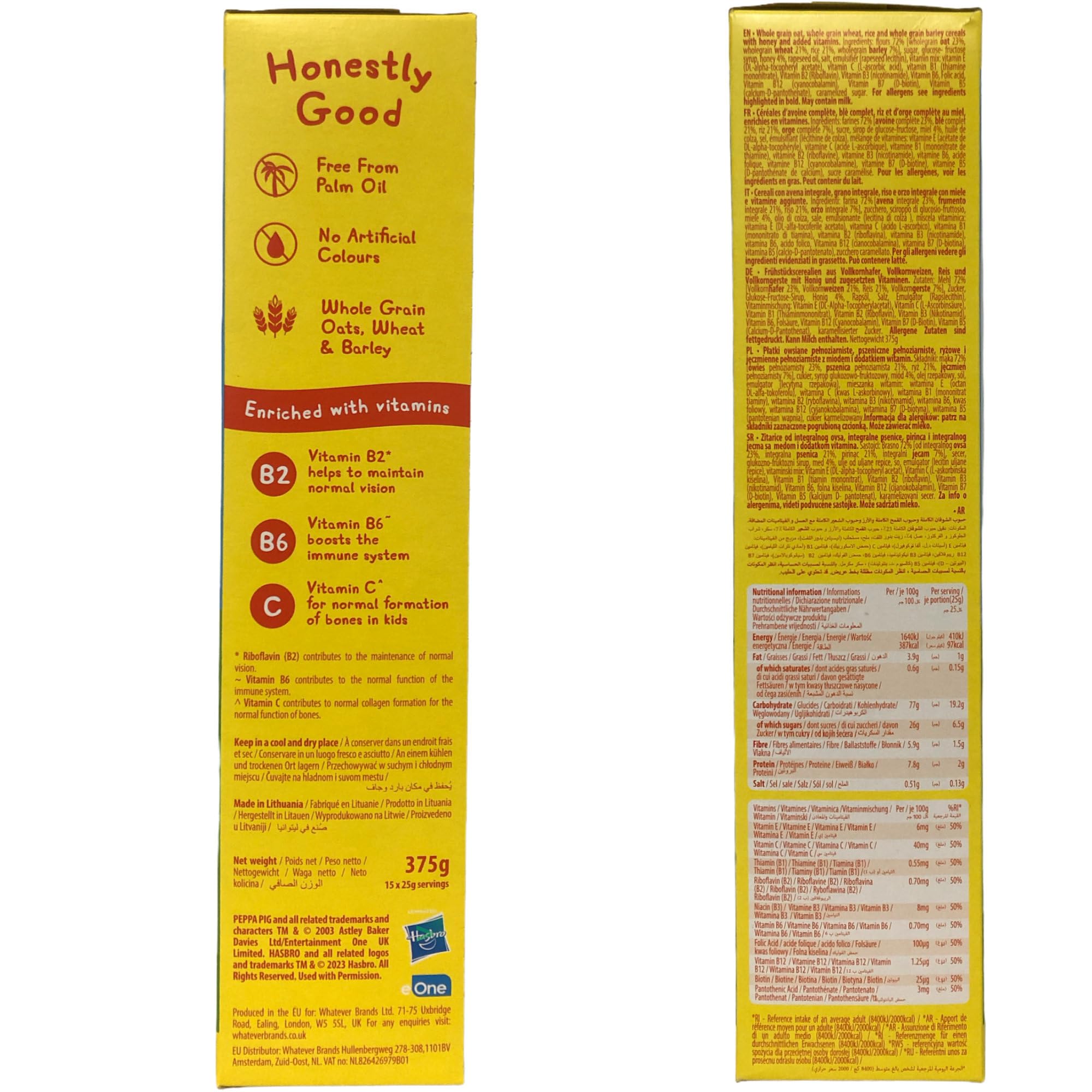 Peppa Pig Honey Loops Frühstückscerealien aus Vollkorngetreide mit Honig 6er Pack (6x375g Packung) + usy Block