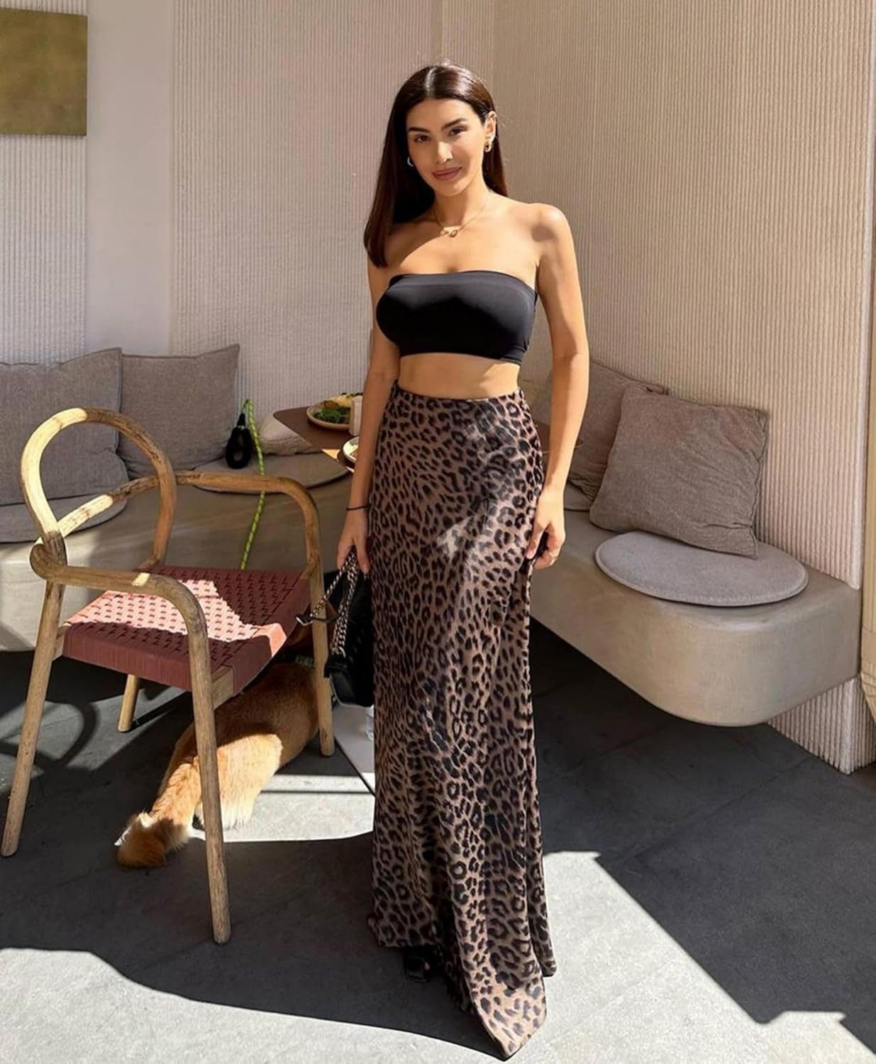 Women's Elegant Leopard Print Maxi Skirt Flowy Extra Long Skirt Zipper High Waisted Bodycon Mermaid Skirt - Image 3