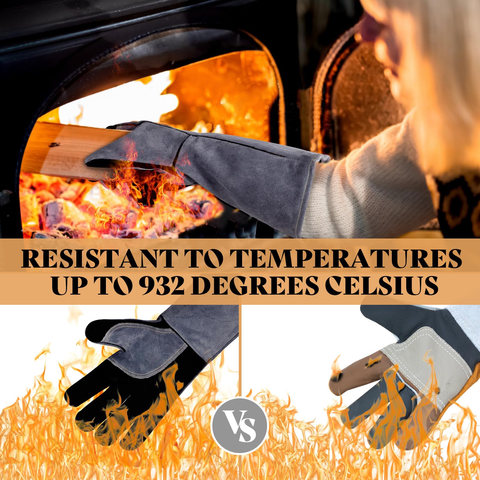 Guanti da saldatura in pelle da 40,6 cm, resistenti al calore/fuoco, resistenti al calore fino a 500 °C, guanti multiuso per saldatura TIG/MIG, barbecue, forno, forno, apicoltura