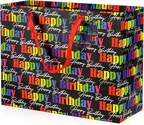 Miniatura 9 de POPGIFTU Bolsa de regalo negra extragrande de 16.5 pulgadas con papel de seda, tarjeta de felicitación y etiqueta, bolsas de regalo de cumpleaños