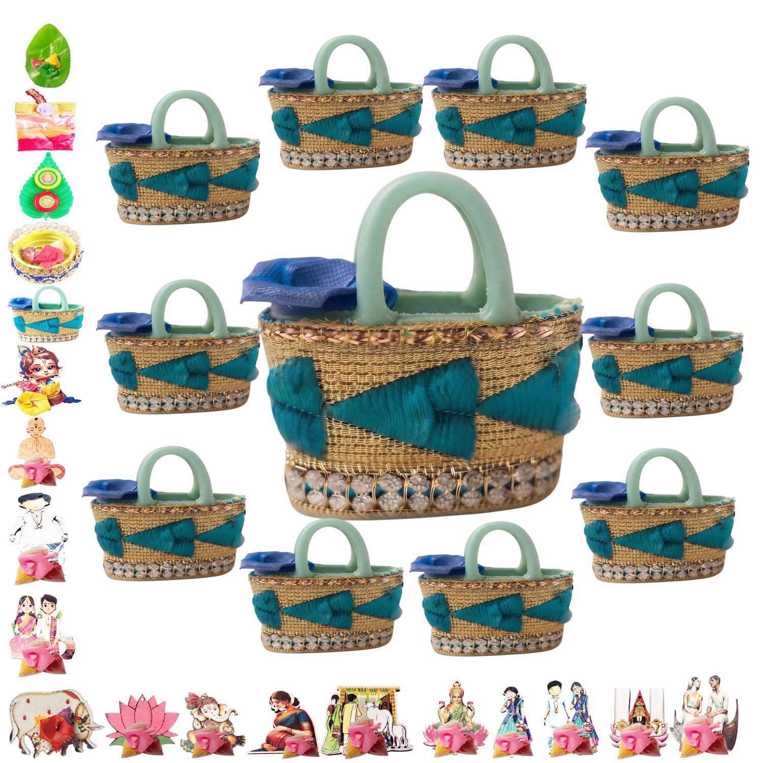SAI PRASEEDA Basket Style Haldi Kumkum Pouch Gift Set – Pack of 31 – Traditional Return Gifts for Pooja, Festivals, Weddings, Housewarming, Thamboolam, Celebrations & Auspicious Events-image-6