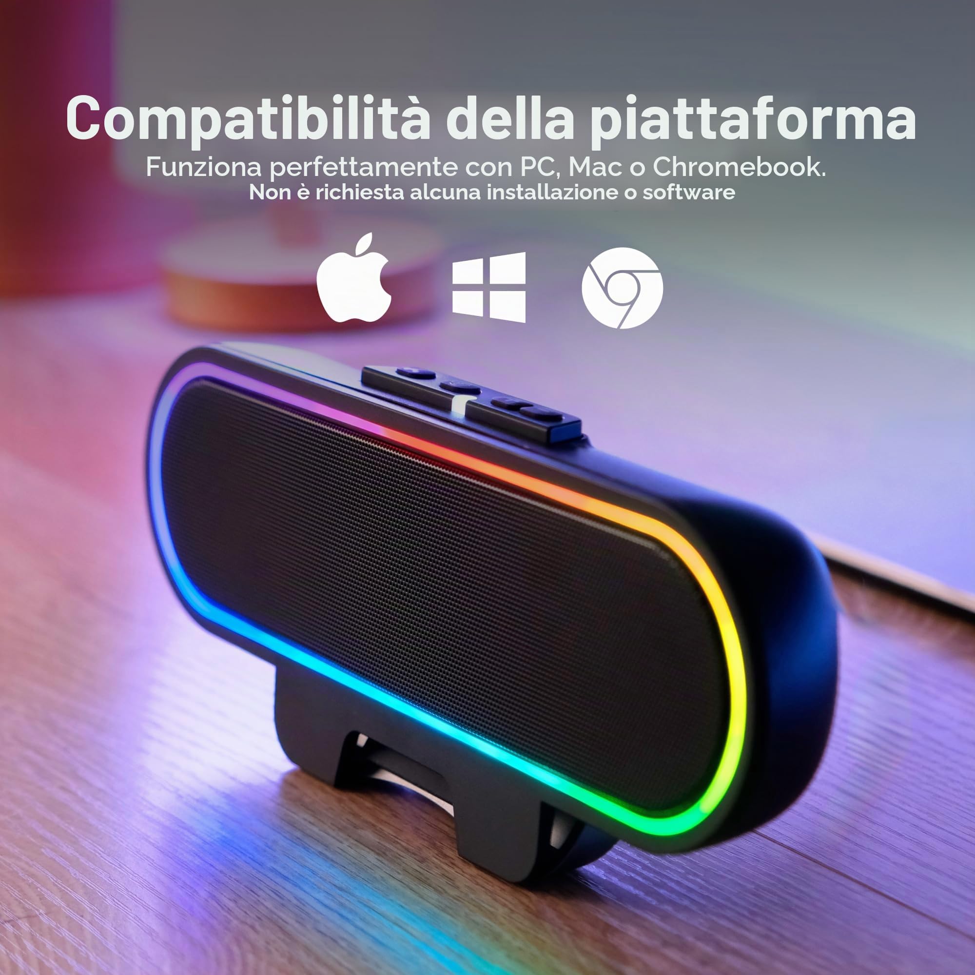 Cyber Acoustics - Barra degli altoparlanti USB con luci LED (CA-2890GX) – Barra degli altoparlanti alimentata tramite USB per PC e Mac, luci LED dinamiche sincronizzate con la musica, si fissa a