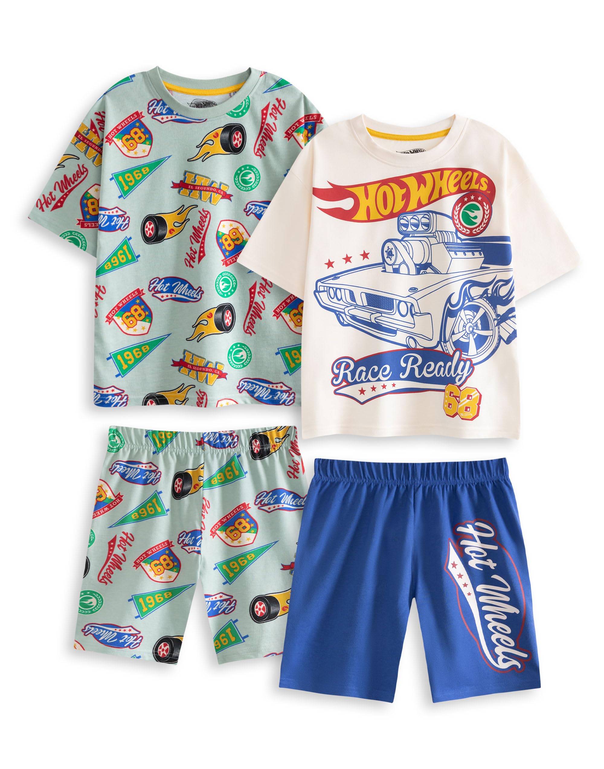 Hot Wheels Boys Multicoloured Retro Badges Short Sleeve Short Leg Pyjama Set | ' Sleepwear | Pack Of 2 Pj Sets Featuring Cars & Logos Merch - 7-8 Years