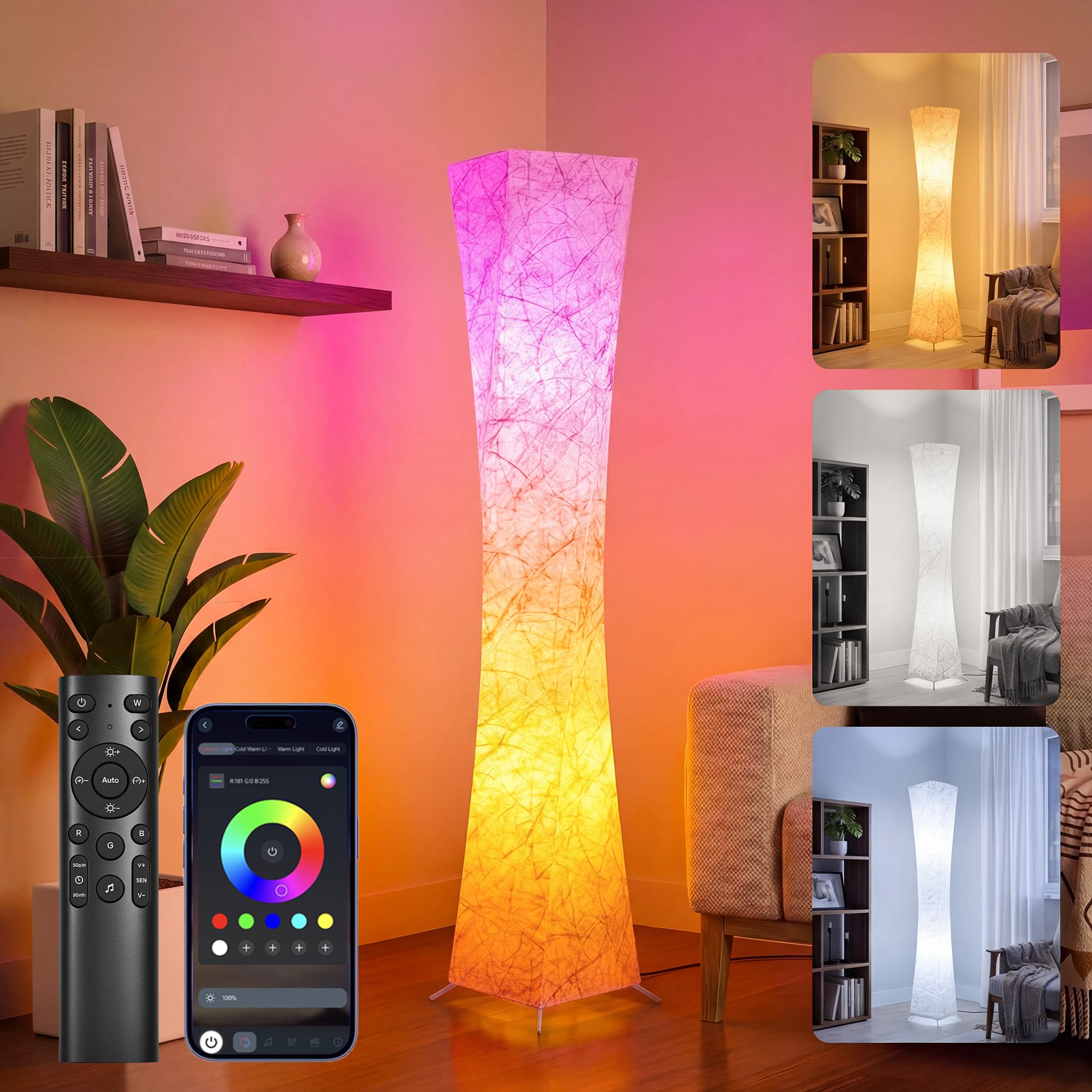 yinghuochong 61'' Square Floor Lamp, RGB LED Corner Floor Lamp