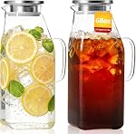 Paquet de 2 68oz Pitcher en verre Borosilicate avec couvercle et poignée, 2L Carafe résistant à la chaleur avec double filtre Spout pour chaud & Boissons froides, thé glacé, café et jus