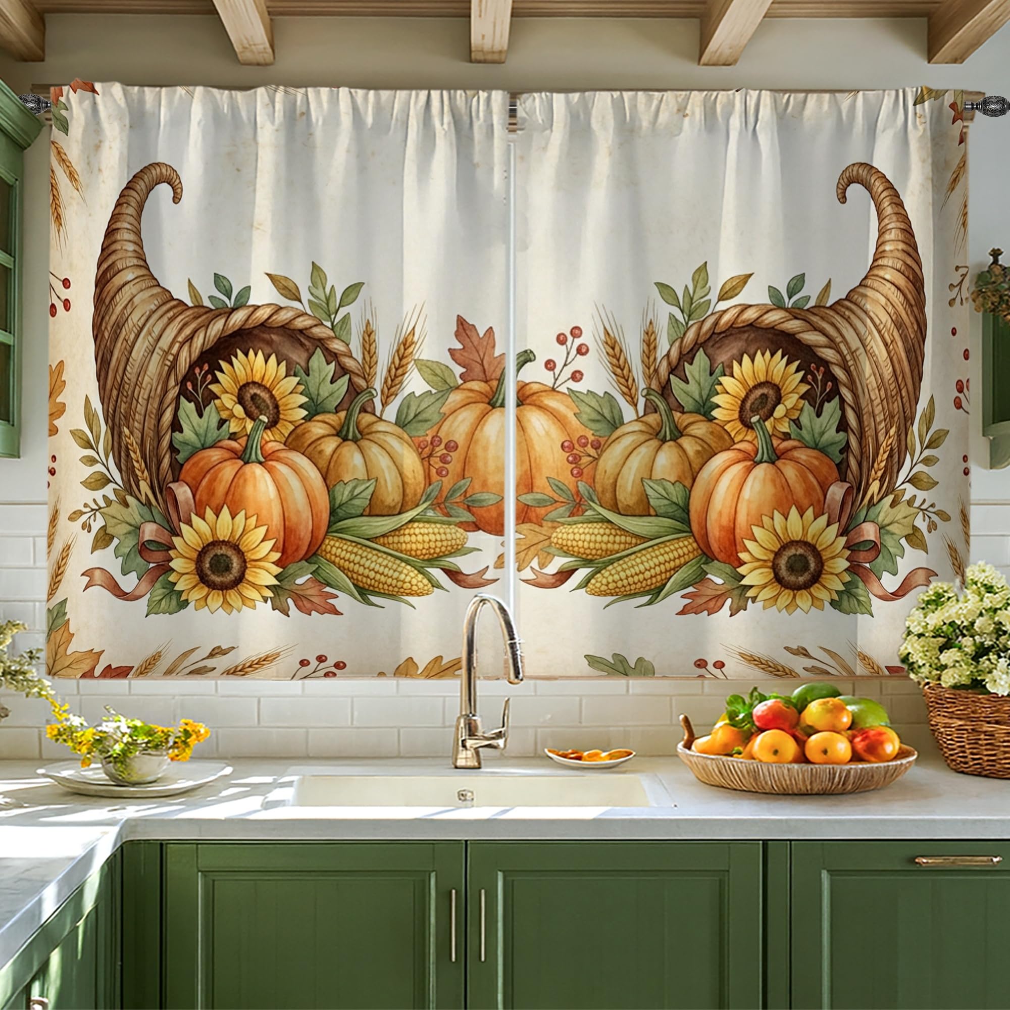 Rideaux de cuisine citrouilles tournesol jaune automne 106x114cm