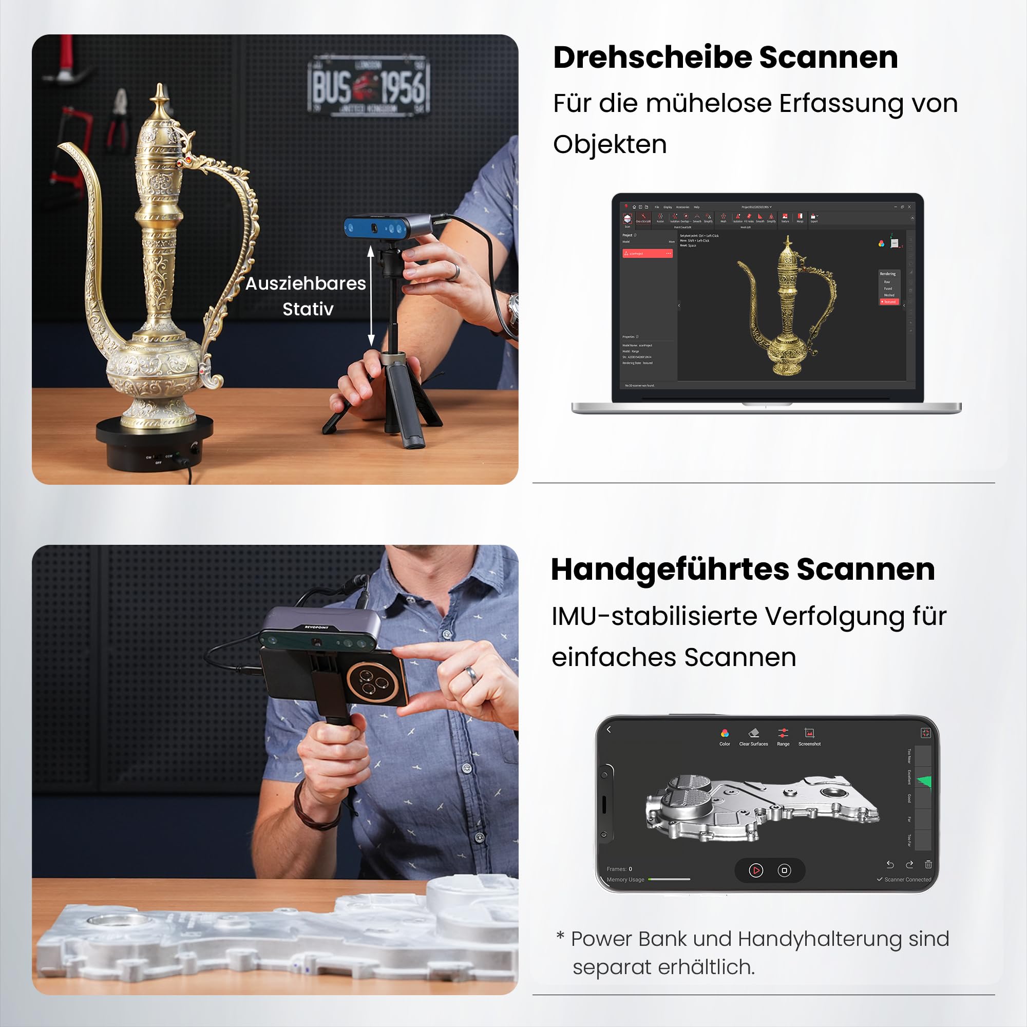 Revopoint INSPIRE 3D-Scanner für 3D-Druck, Handheld 3D-Scanner mit bis zu 18 FPS Scangeschwindigkeit, vollfarbiges 3D-Scannen, Quicksurface 30-Tage Testversion, Kompatibel mit Android/iOS/Mac/Win
