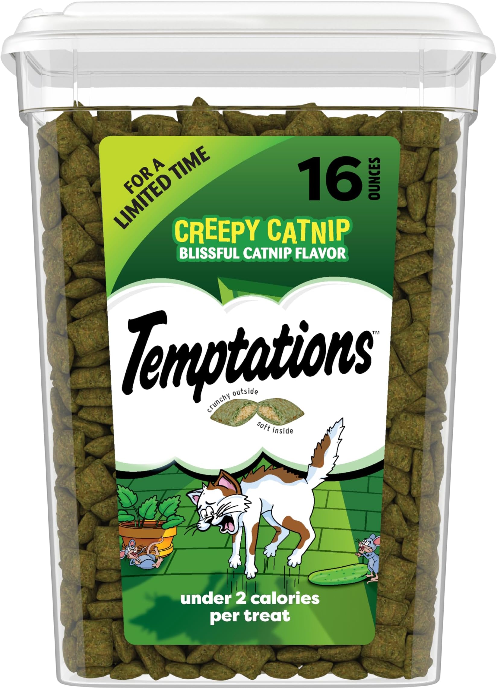 Temptations Classic Crunchy and Soft Cat Treats Creepy Catnip Blissful Catnip Flavor, 16 oz. Tub