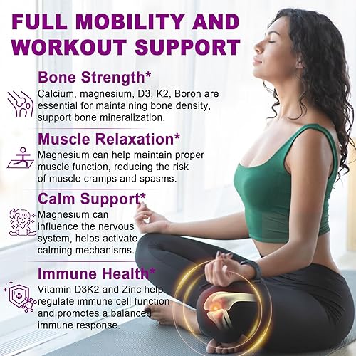 Miniatura 4 de Gomitas de citrato de calcio sin azúcar, 1000 mg con vitamina D3 K2, magnesio, zinc, boro, manganeso, cobre para huesos, músculos e inmunes,