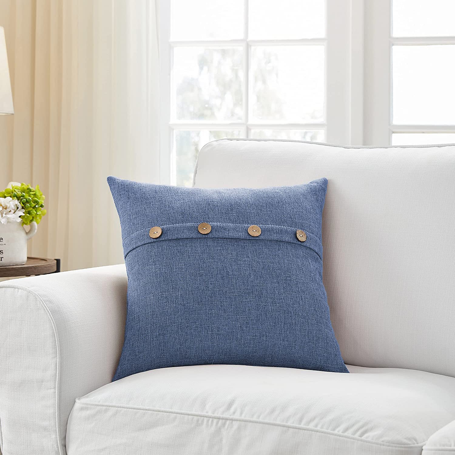 Khooti Decorative Jute Square Cushion Cover with Buttons Throw Pillow Cover Boho Design for Living Room Couch Diwan Sofa, Modern 20 x 20 Inches / 50 x 50 cm (Color - Navy Blue)(Set of 1 Piece)-picture-10